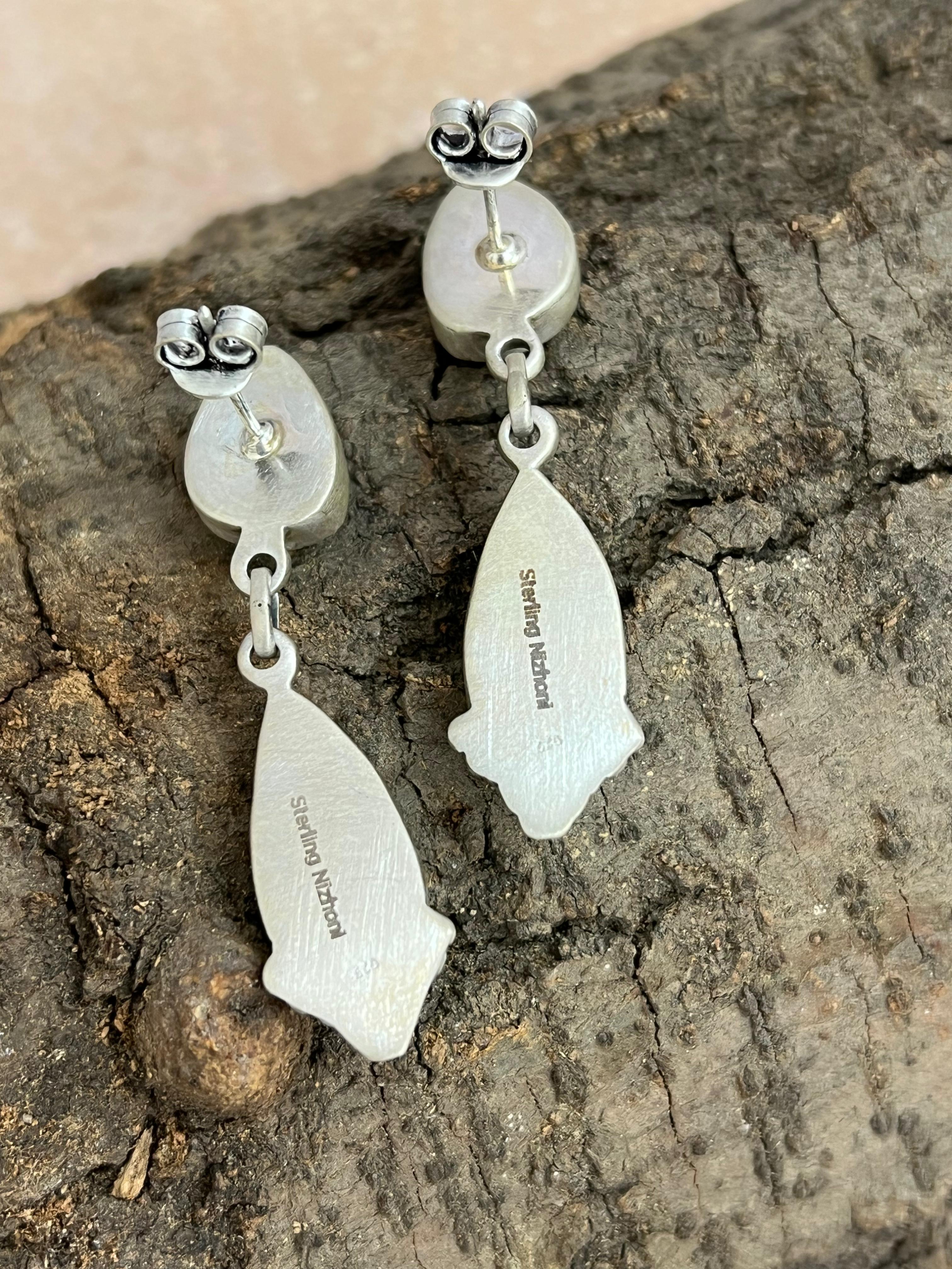 Handmade Sterling Silver Peacock Dahlia Post Earrings with Signed Nizhoni