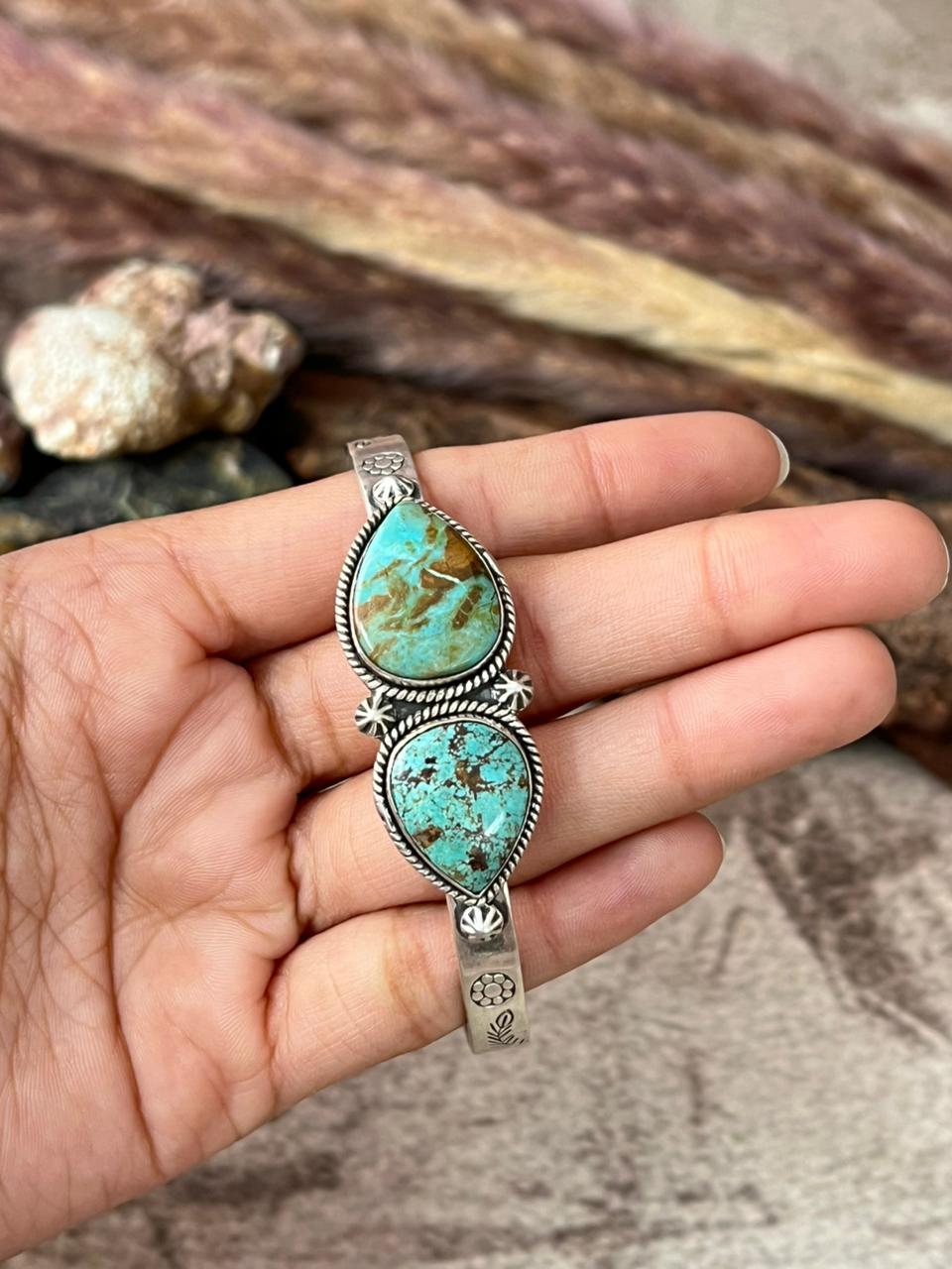 Handmade Sterling Silver Number 8 Turquoise Bracelet "Signed Nizhoni"
