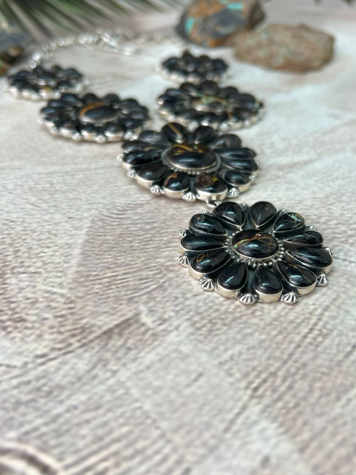 Handmade Sterling Silver Blackjack Turquoise Necklace "Signed Nizhoni"