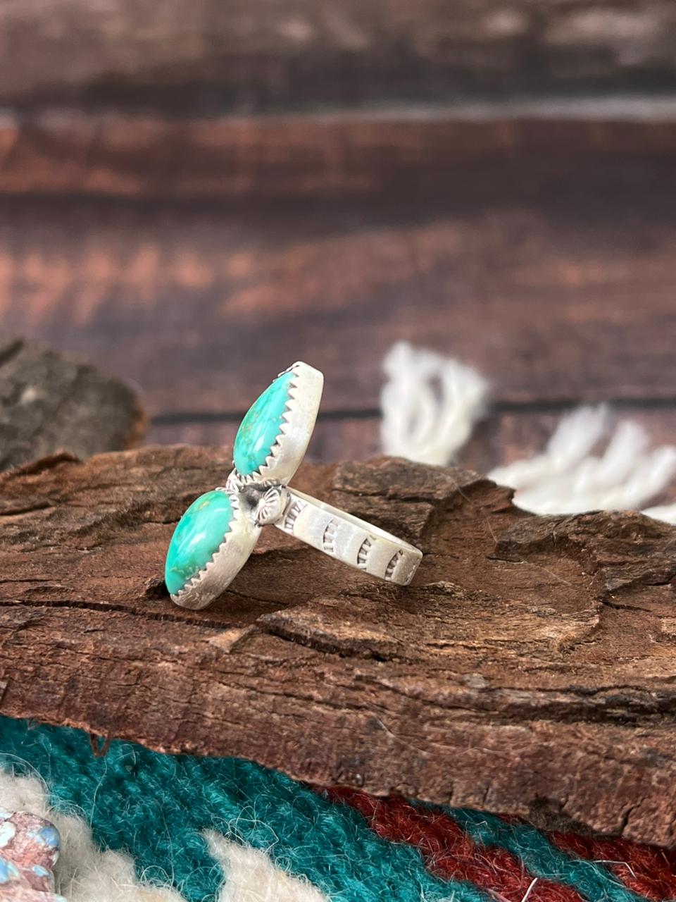 Handmade Sterling Silver Emerald Valley Adjustable Ring " Signed Nizhoni" (8)