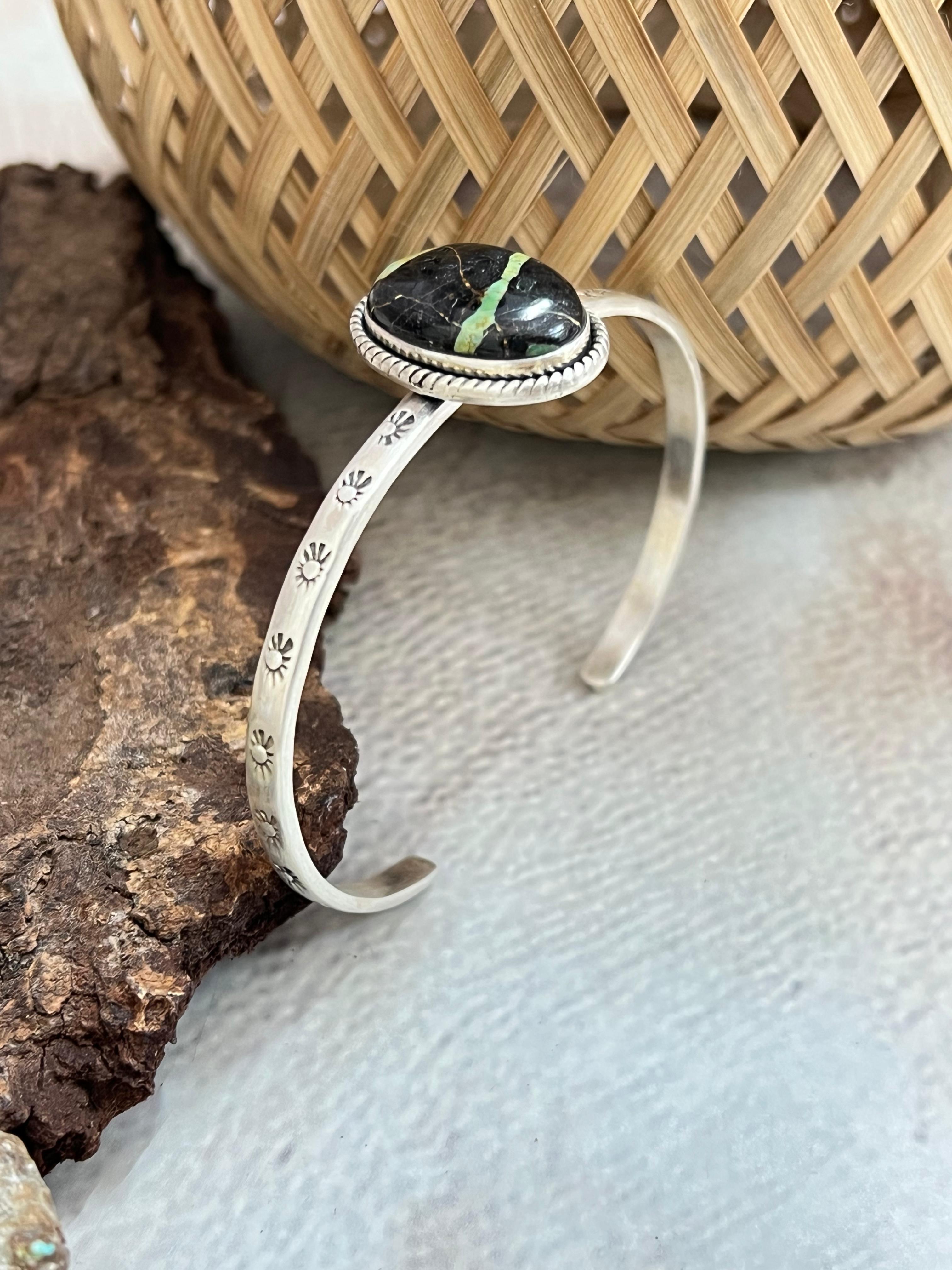 Handmade Sterling Silver Blackjack Cuff Bracelet with Signed Nizhoni