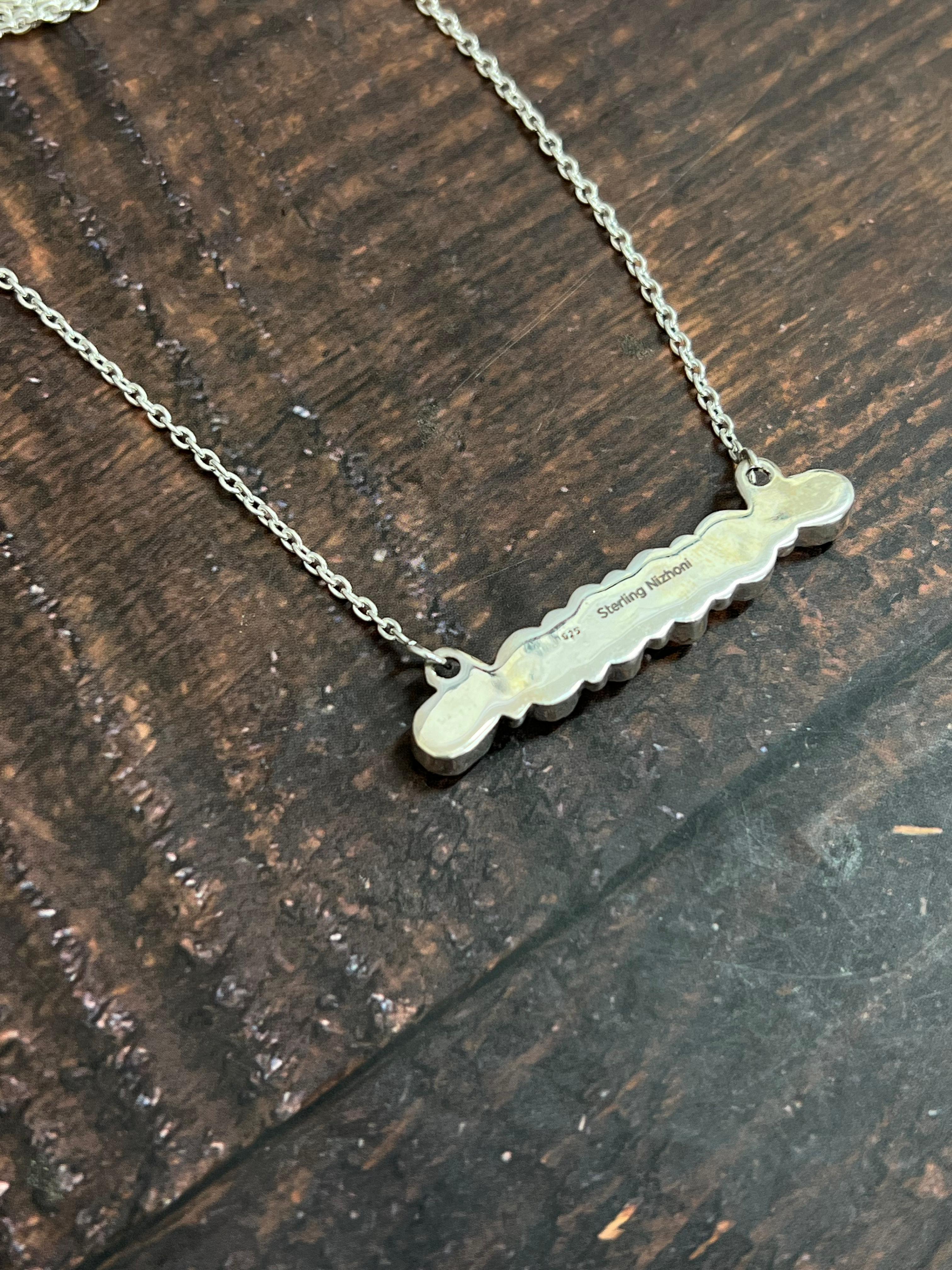 ** 4TH OF JULY ** Handmade Sterling Silver Synthetic Opal Necklace with Signed Nizhoni