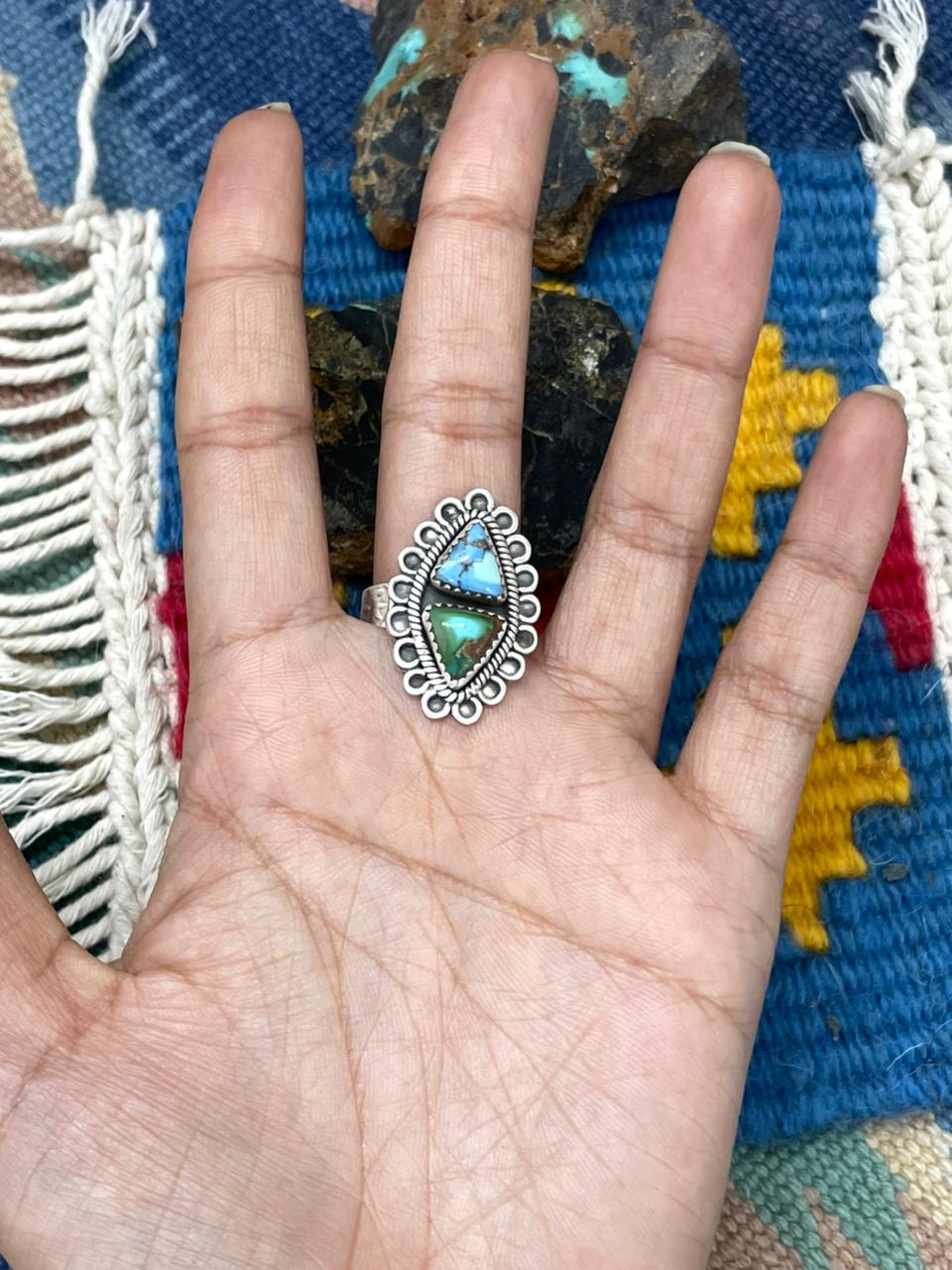 Handmade Sterling Silver Golden Hills with Sonoran Mountain Turquoise Adjustable Ring " Signed Nizhoni"