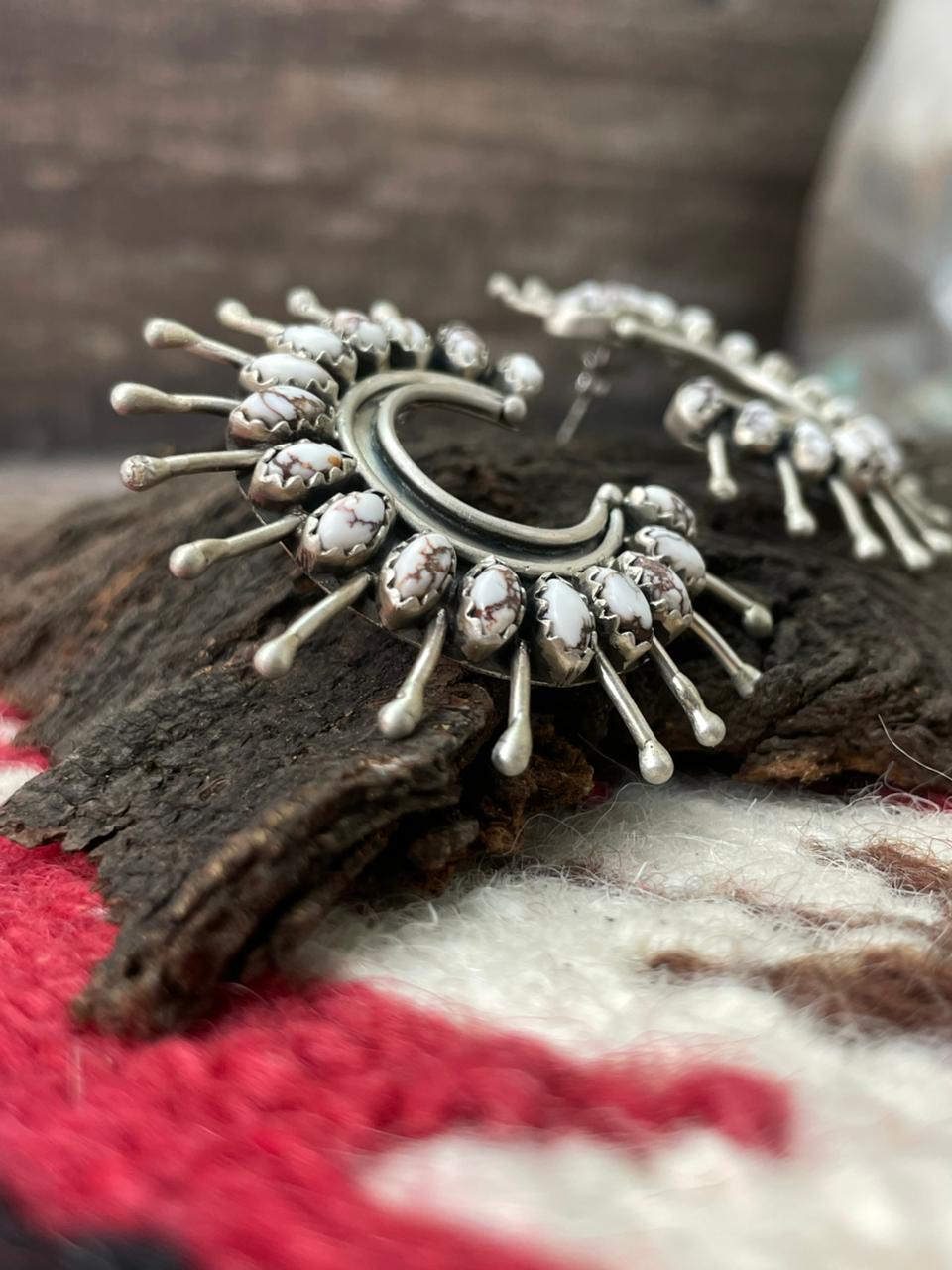 Handmade Sterling Silver Wildhorse Magnesite Post Studs Earrings "Signed Nizhoni"