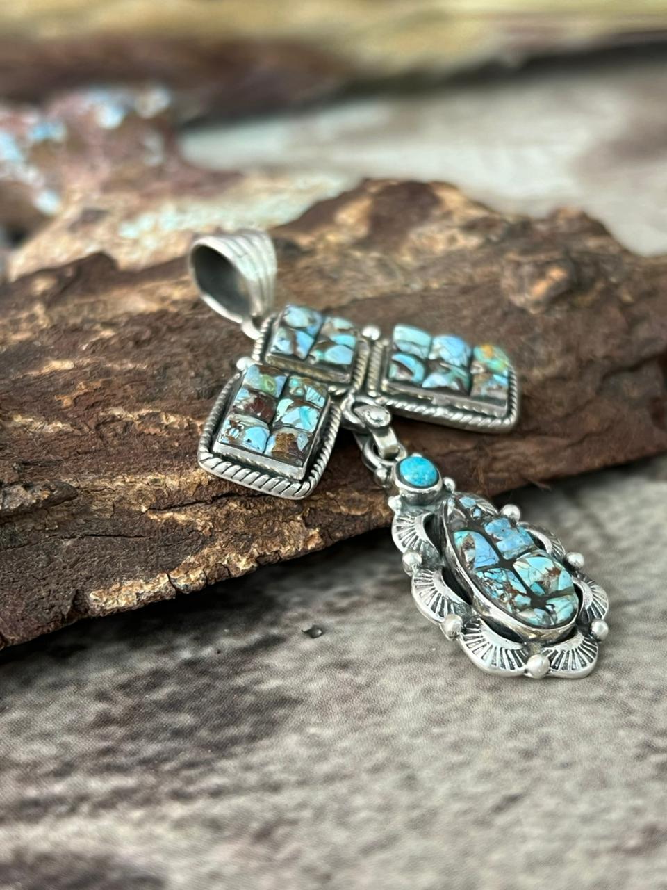 Handmade Sterling Silver Golden Hills Turquoise Cobble Collection Pendant "Signed Nizhoni"