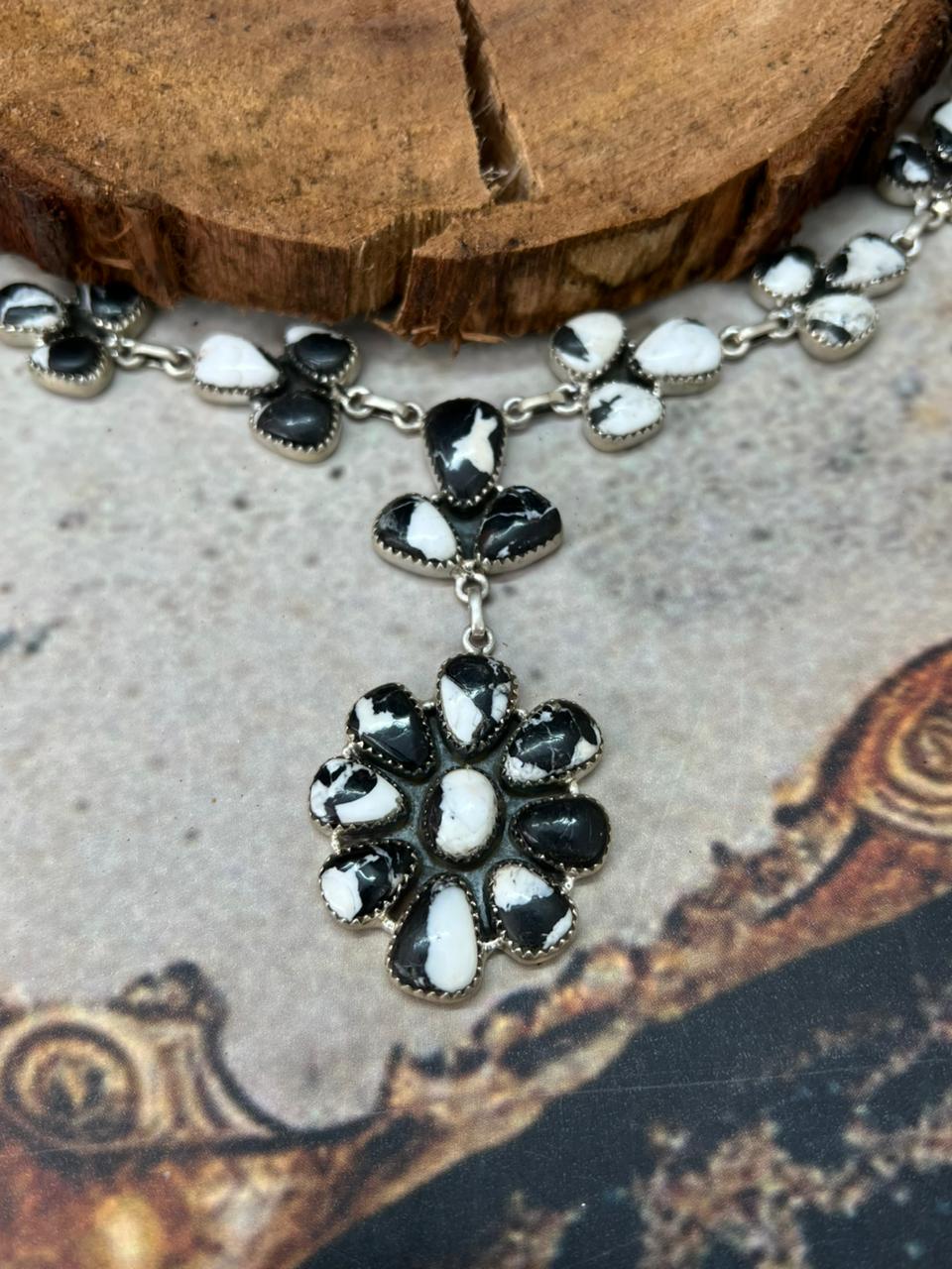 Handmade Sterling Silver White Buffalo Necklace "Signed Nizhoni" (3)