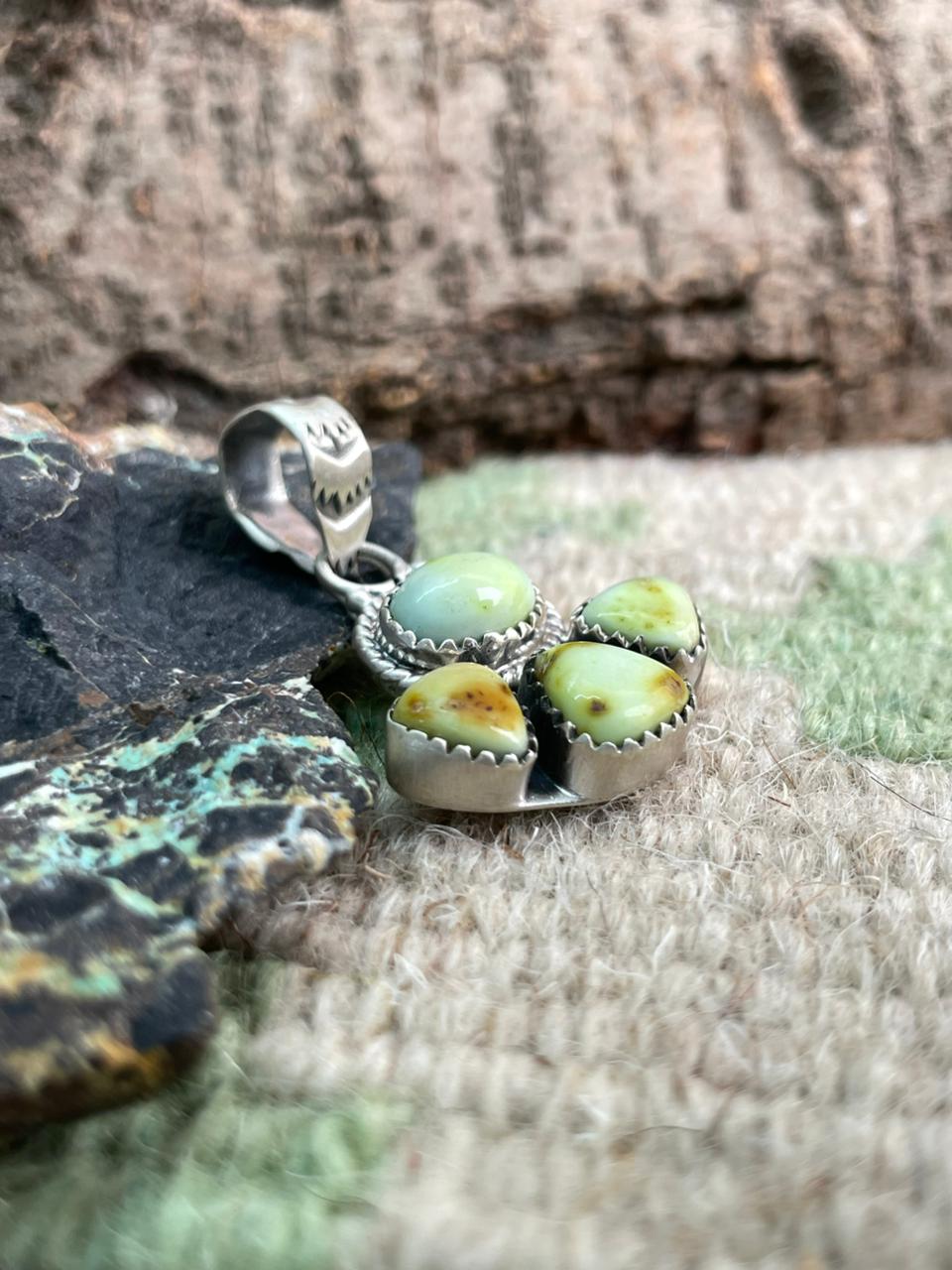 Handmade Sterling Silver Palomino Turquoise Pendant "Signed Nizhoni"