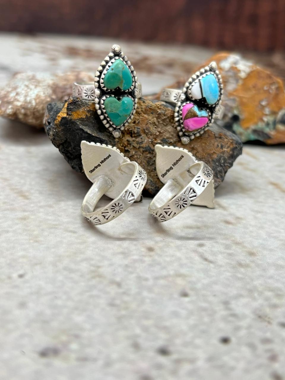 Handmade Sterling Silver Multi Stone Adjustable Ring "Signed Nizhoni"