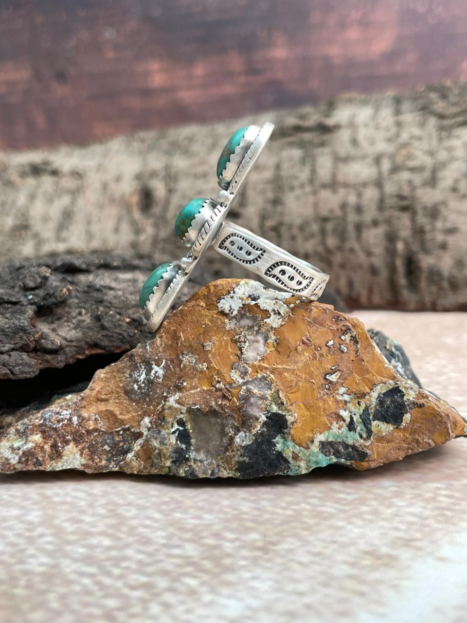 Handmade Sterling Silver Kingman Turquoise Adjustable Ring "Signed Nizhoni"
