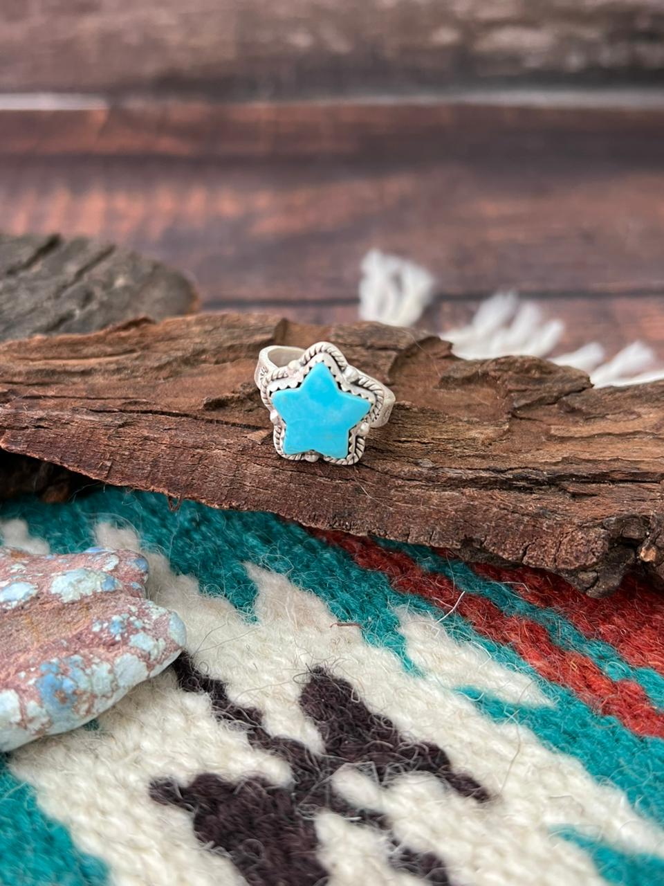 Handmade Sterling Silver Blue Turquoise Adjustable Ring " Signed Nizhoni" (5)