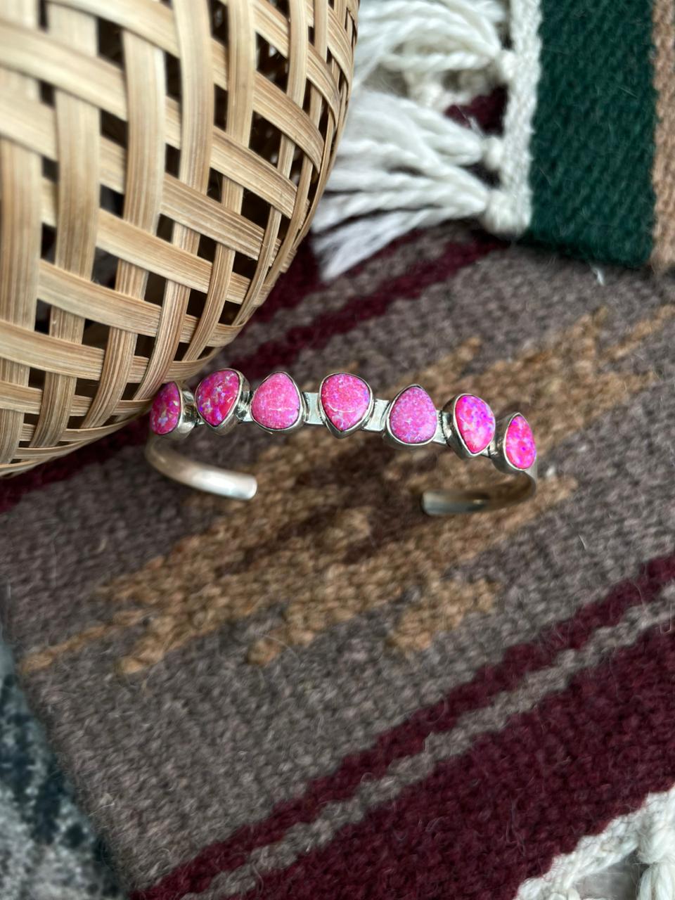 Handmade Sterling Silver Hot Pink Cuff Bracelet "Signed Nizhoni"