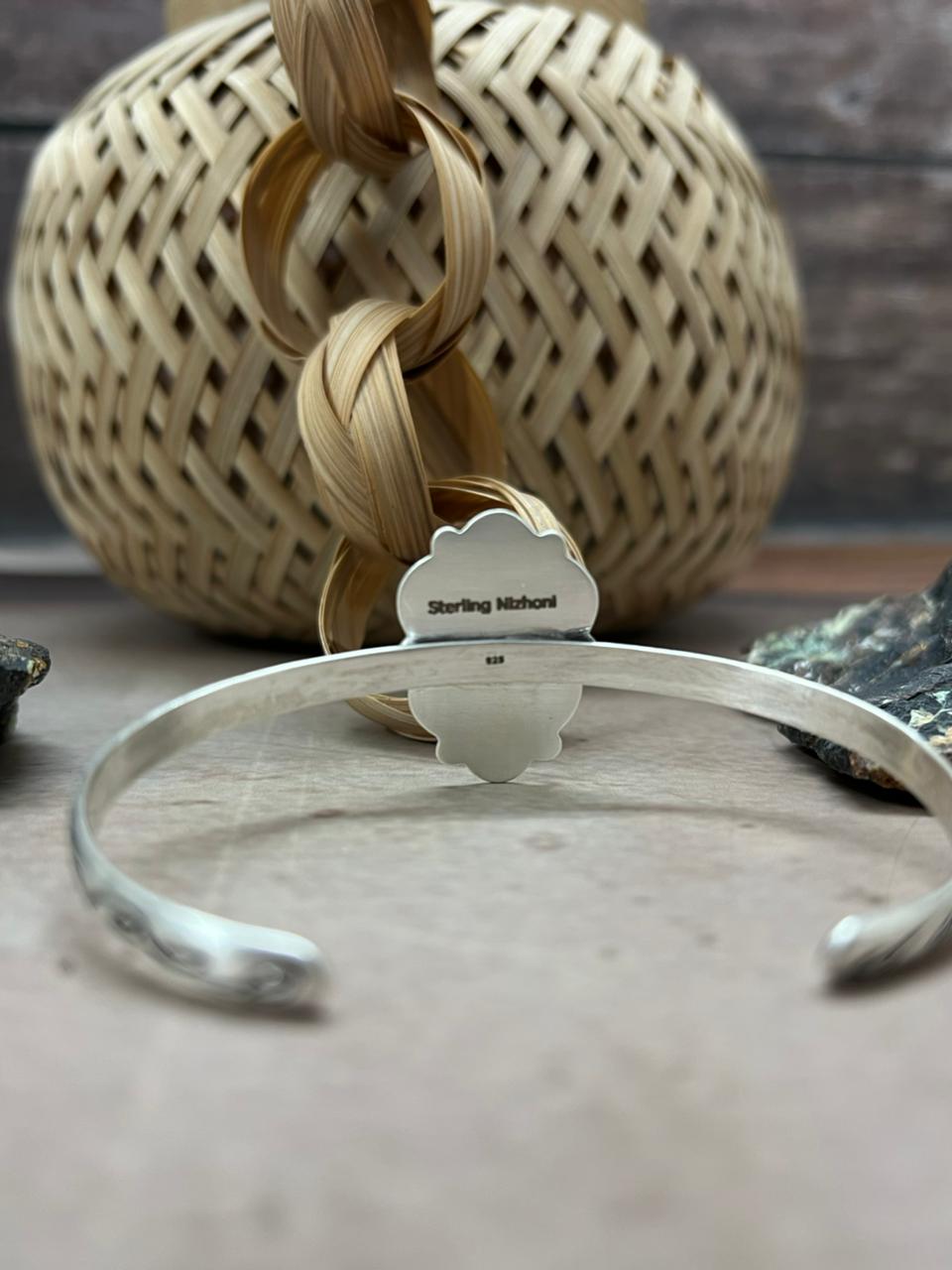 Handmade Sterling Silver Golden Hills with White Collection Bracelet "Signed Nizhoni"