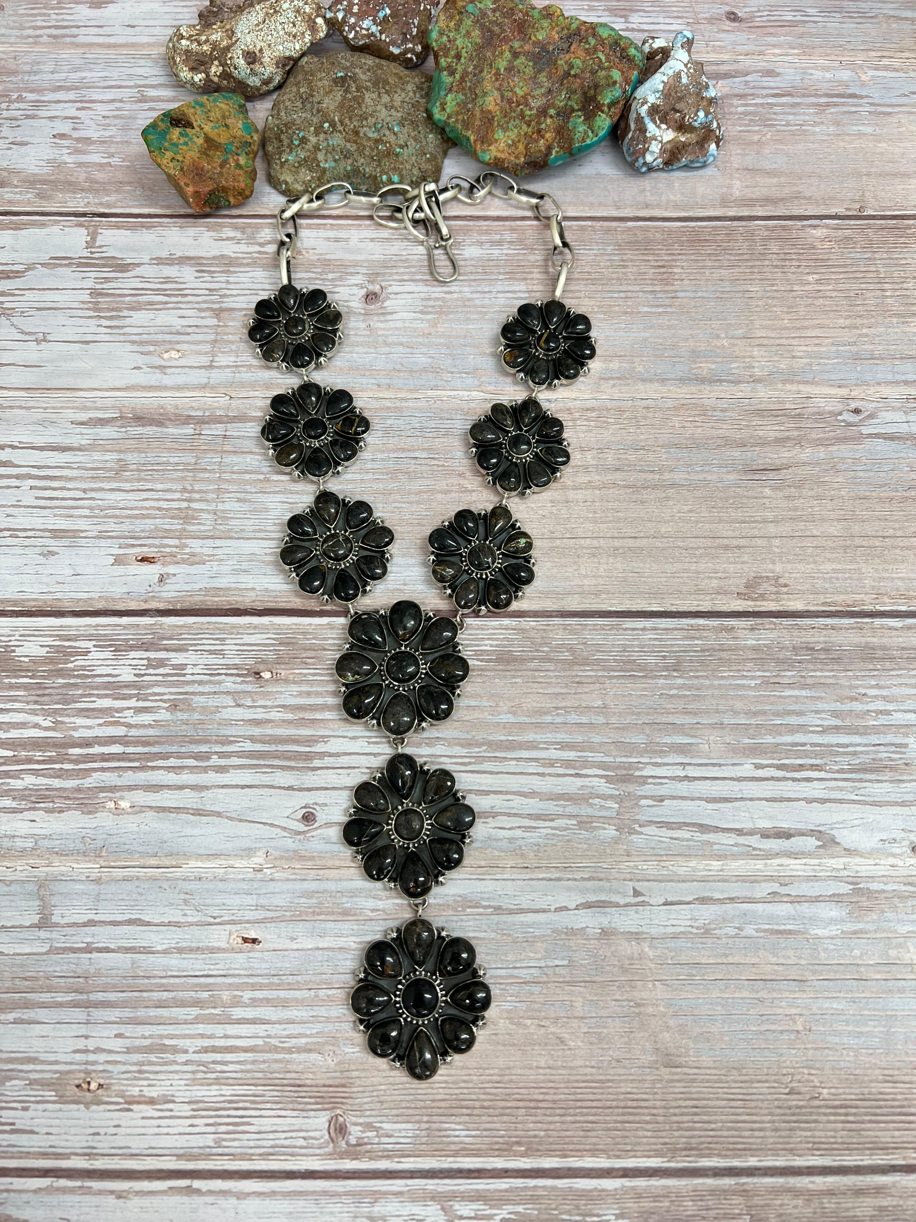 Handmade Sterling Silver Black Jack Necklace with Signed Nizhoni