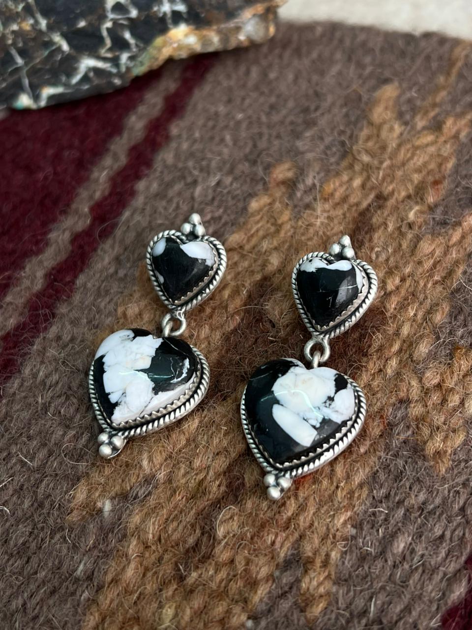 Handmade Sterling Silver White Buffalo Post Earrings "Signed Nizhoni"