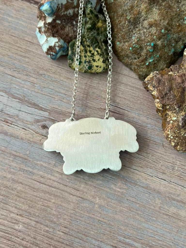 Handmade Sterling Silver Apple Coral and Palomino Necklace "Signed Nizhoni"