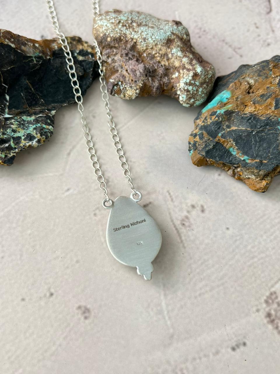 Handmade Sterling Silver Number 8 Turquoise Necklace "Signed Nizhoni" (6)