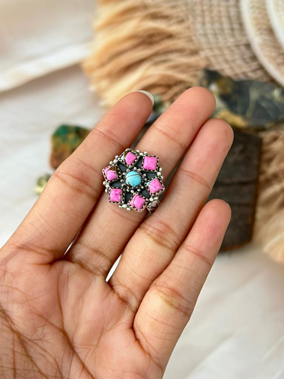 Handmade Sterling Silver Cotton Candy Adjustable Ring "Signed Nizhoni"