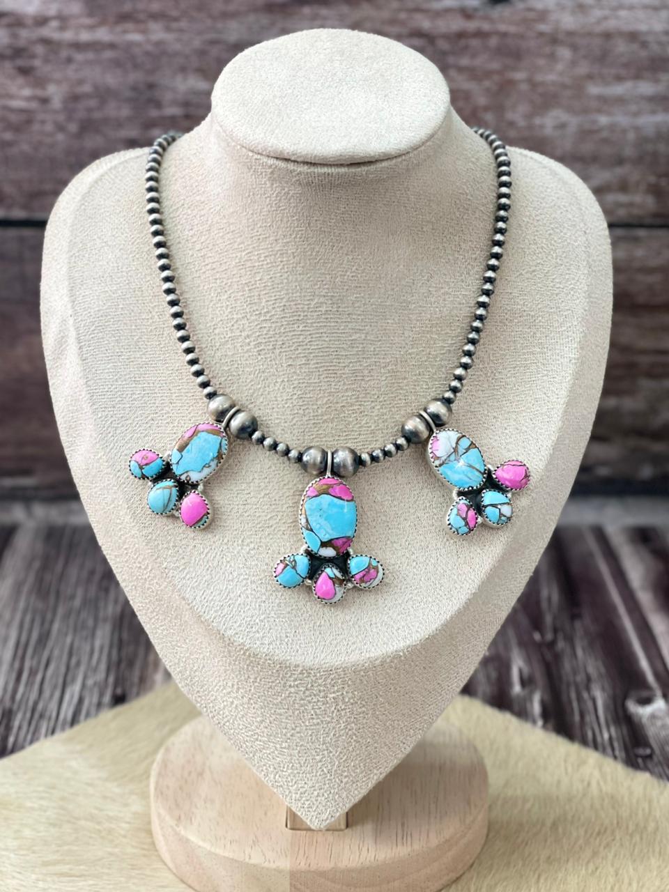 Handmade Sterling Silver Cotton Candy Beaded Necklace "Signed Nizhoni"