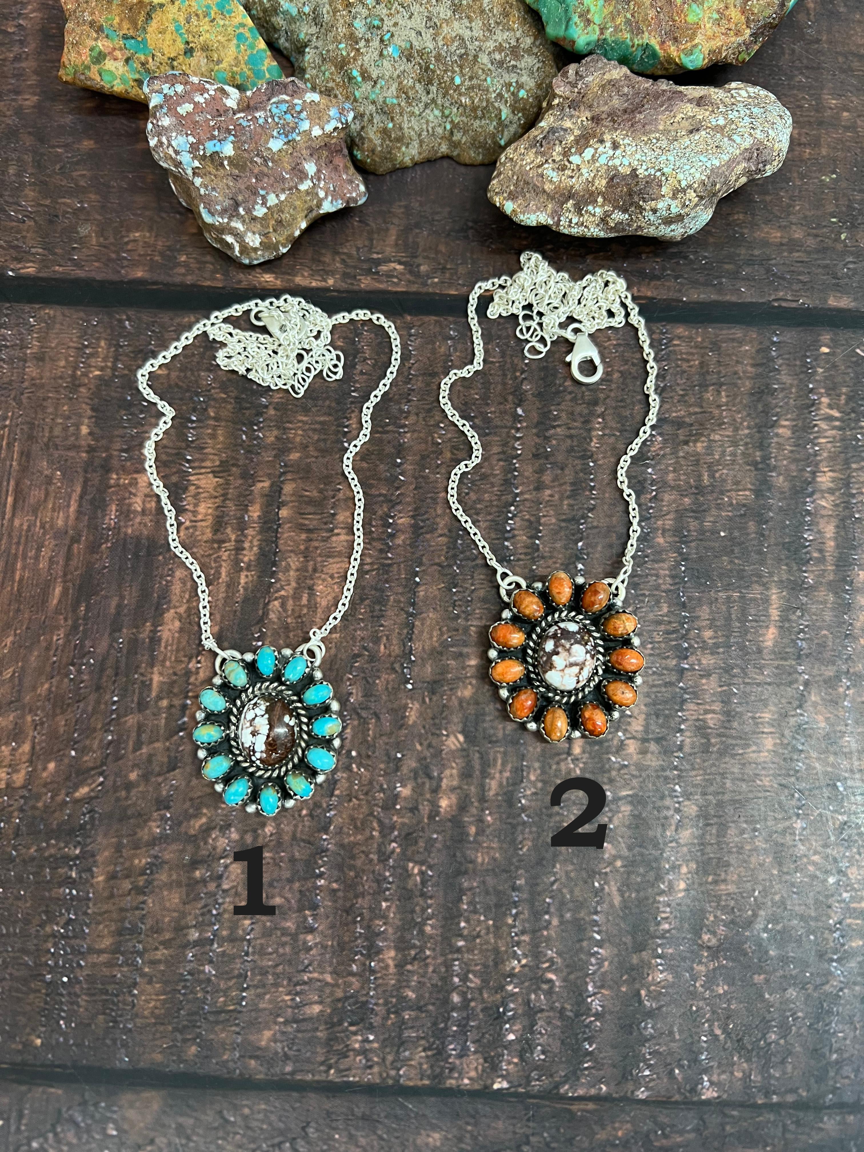 Handmade Sterling Silver Multistone Necklace with Signed Nizhoni