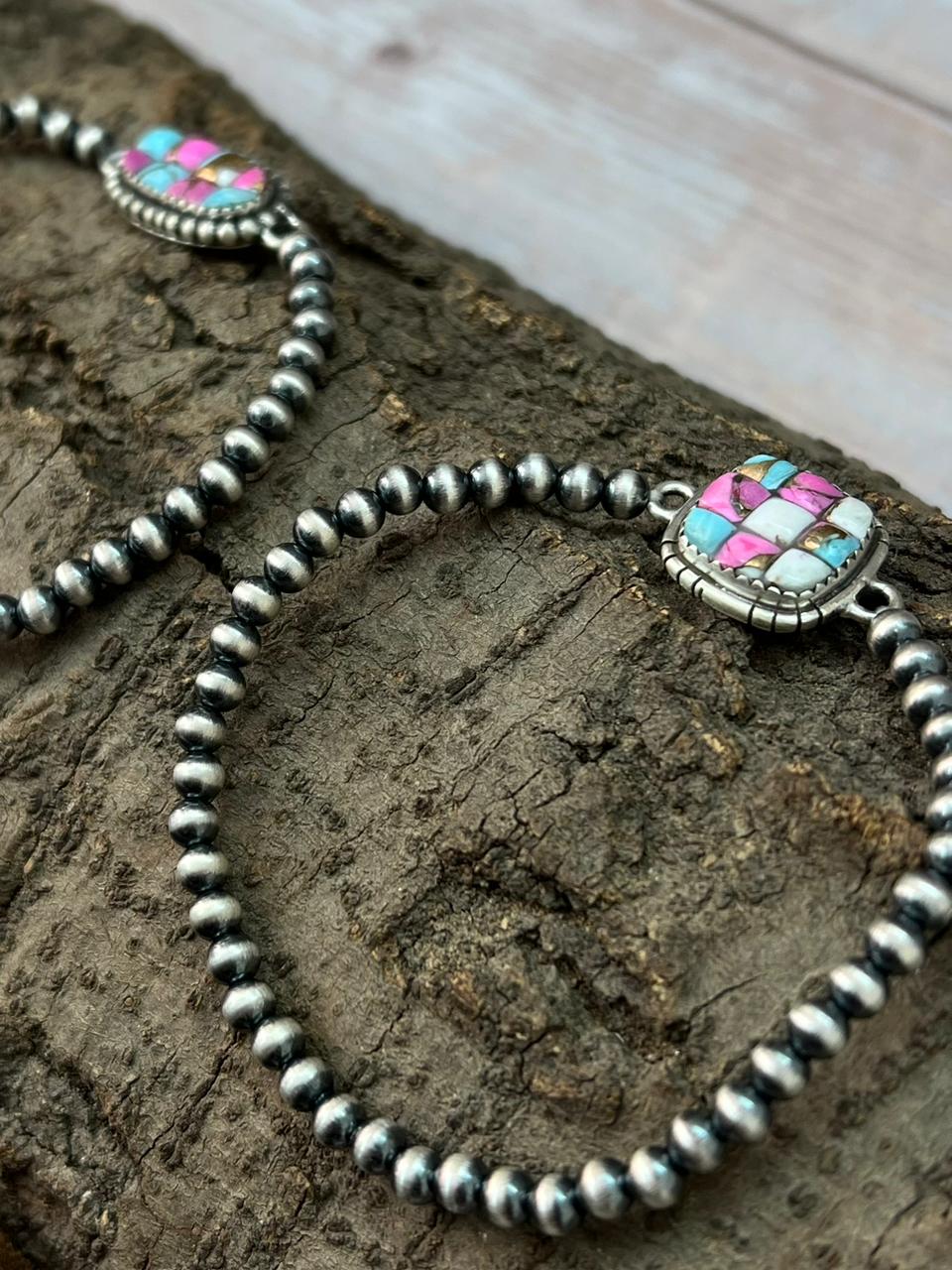 Handmade Sterling Silver Beaded Cotton Candy Bracelet