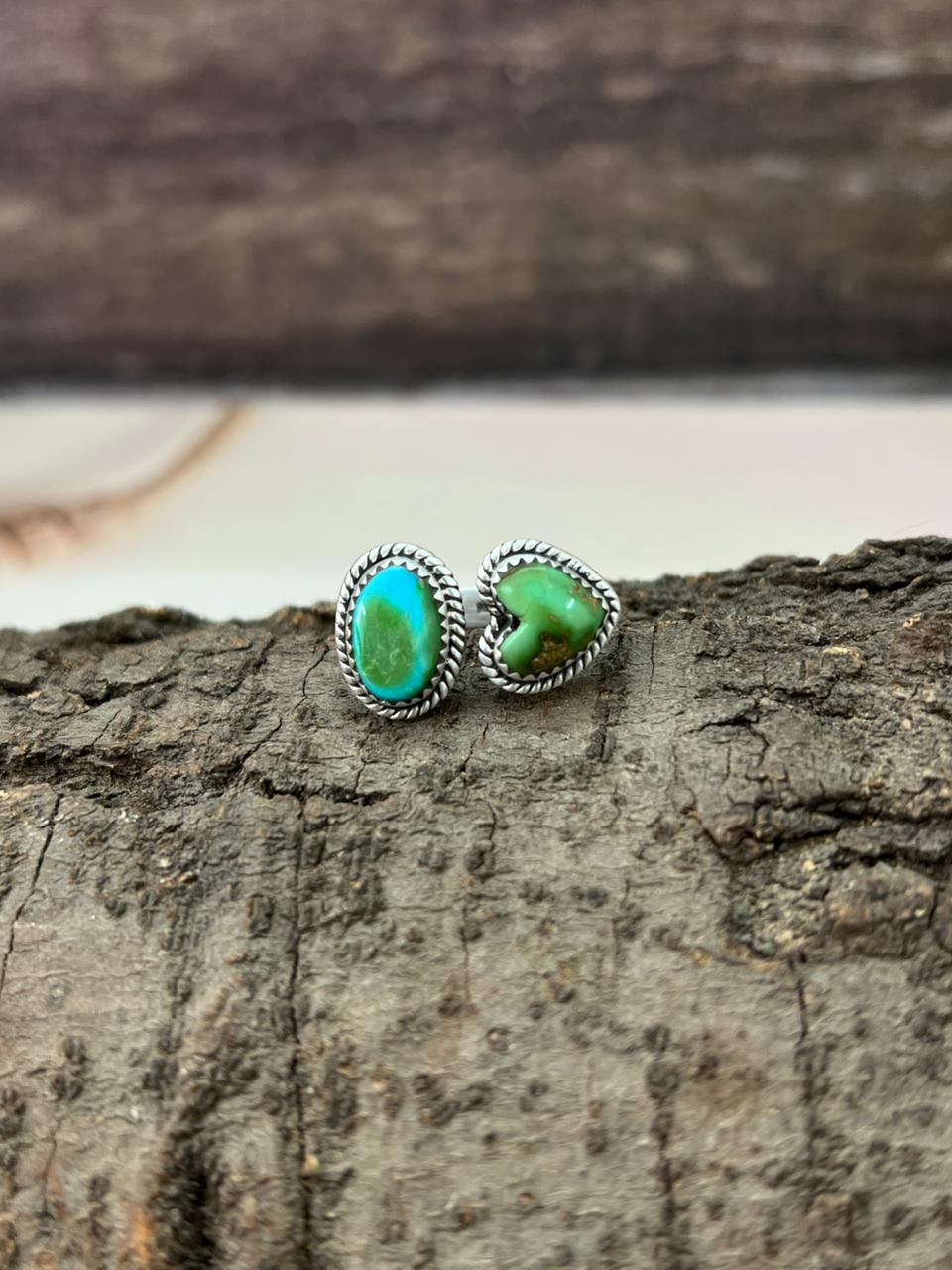 Handmade Sterling Silver Sonoran Mountain Turquoise Adjustable Ring "Signed Nizhoni"