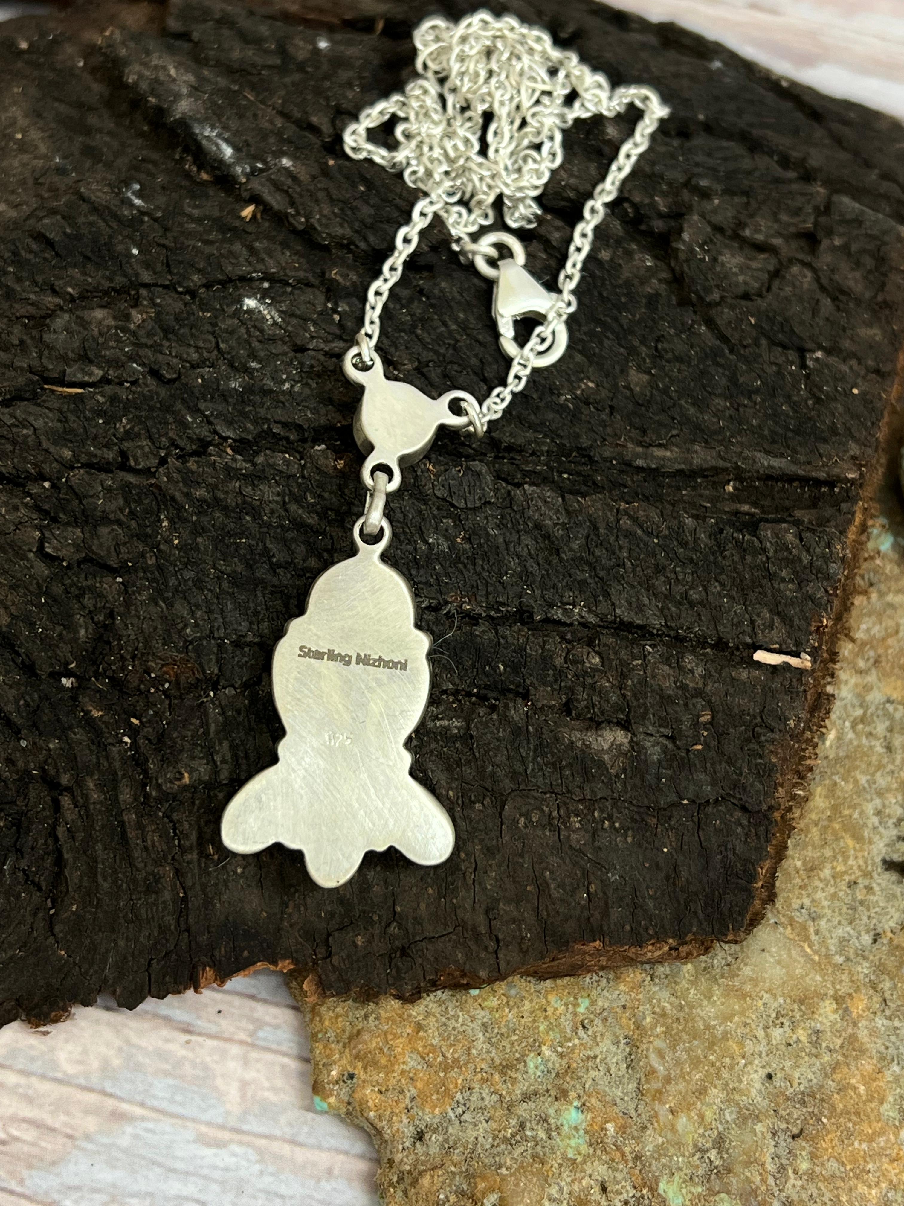 Handmade Sterling Silver Cotton Candy Turquoise Necklace with Signed Nizhoni