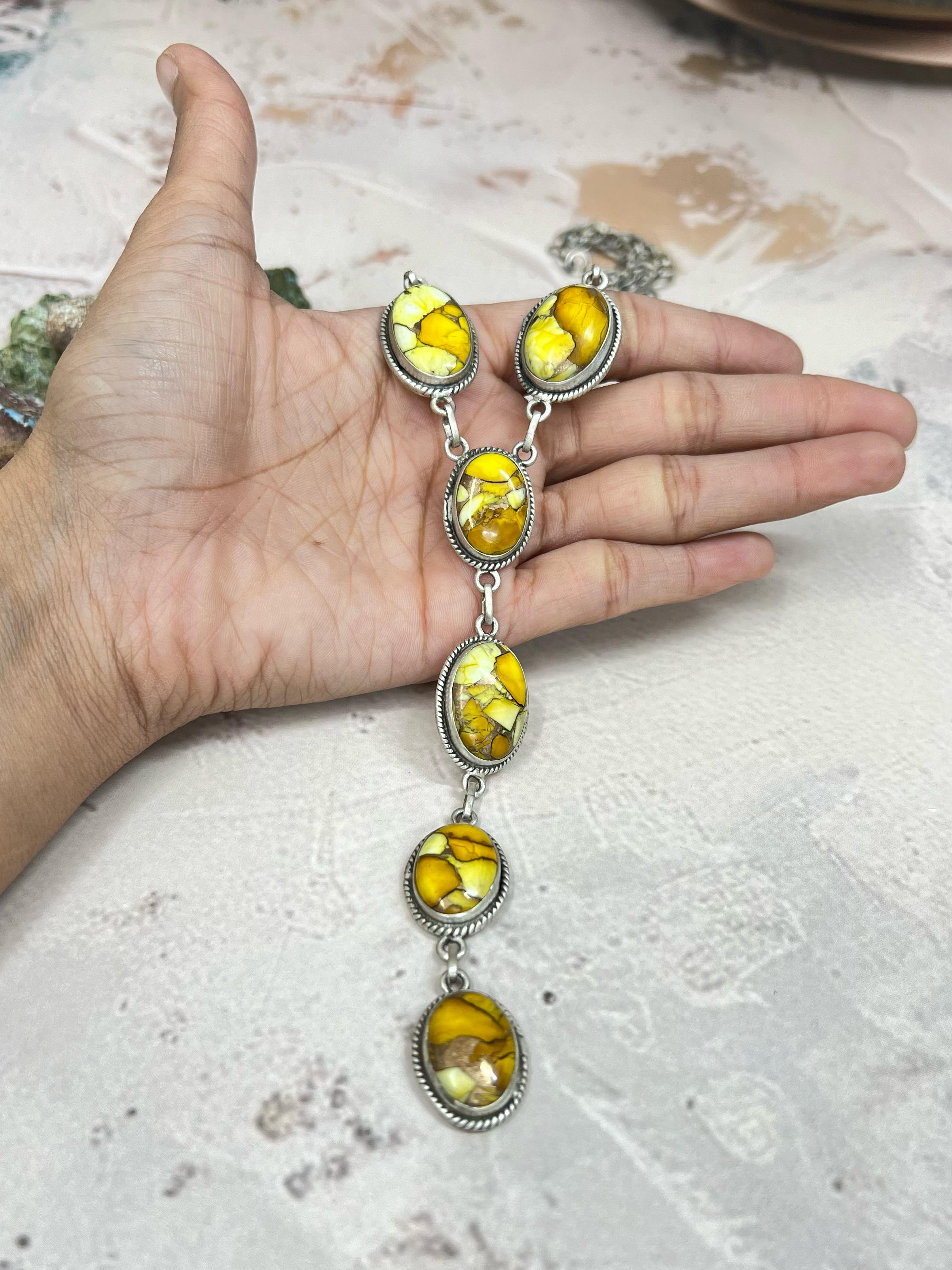 Handmade Sterling Silver Honey Dahlia Necklace with Signed Nizhoni