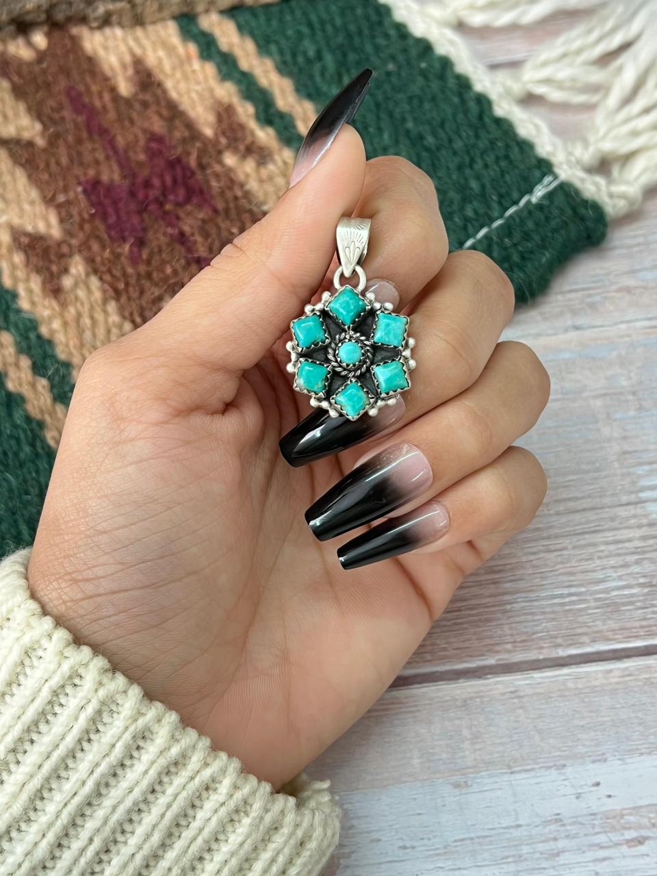 Handmade Sterling Silver Kingman Turquoise Pendant "Signed Nizhoni"