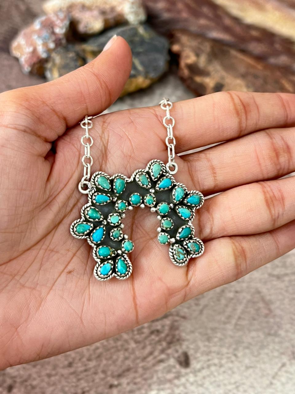 Handmade Sterling Silver Kingman Turquoise Necklace "Signed Nizhoni"