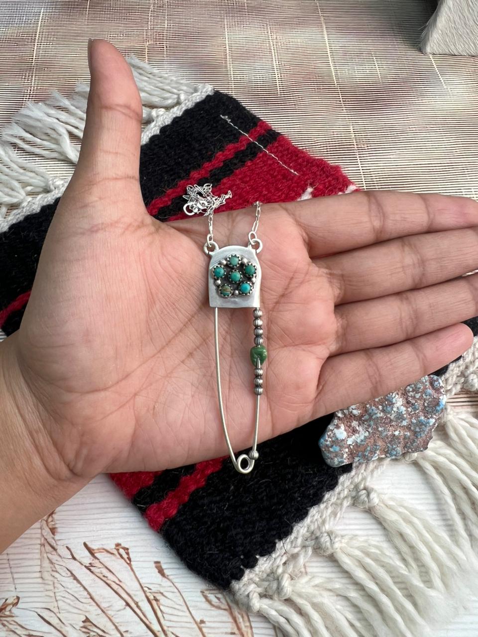 Handmade Sterling Silver Kingman Turquoise Necklace "Signed Nizhoni"