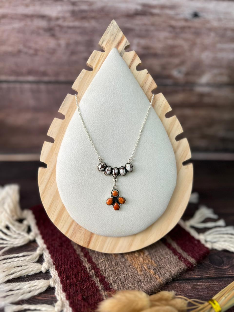 Handmade Sterling Silver Orange Mojave with Wildhorse Magnesite Necklace "Signed Nizhoni"