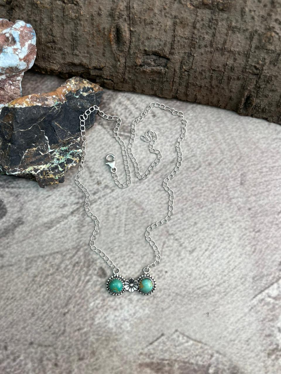 Handmade Sterling Silver Kingman Turquoise Necklace "Signed Nizhoni"