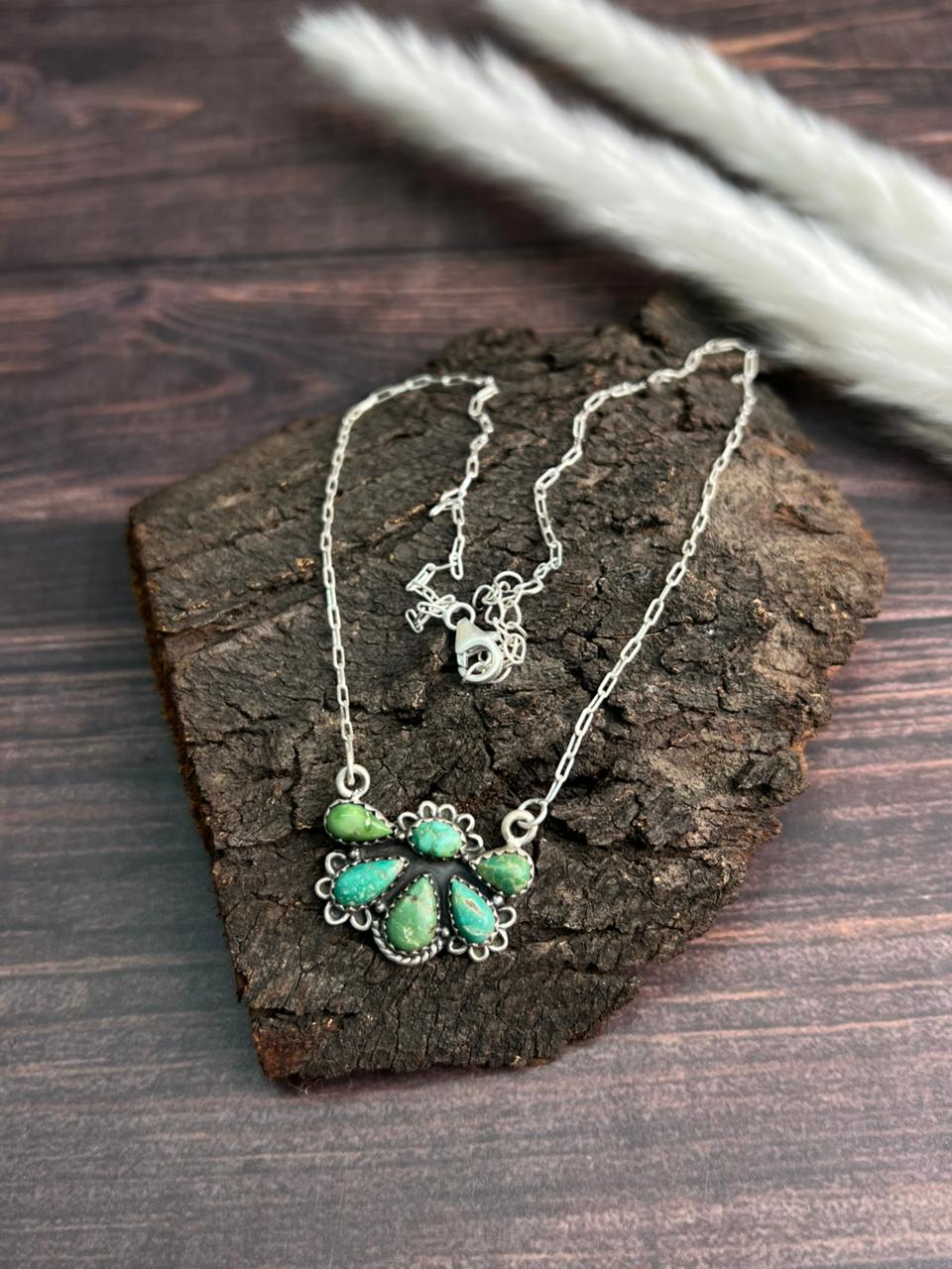 Handmade Sterling Silver Emerald Valley Turquoise Necklace "Signed Nizhoni"