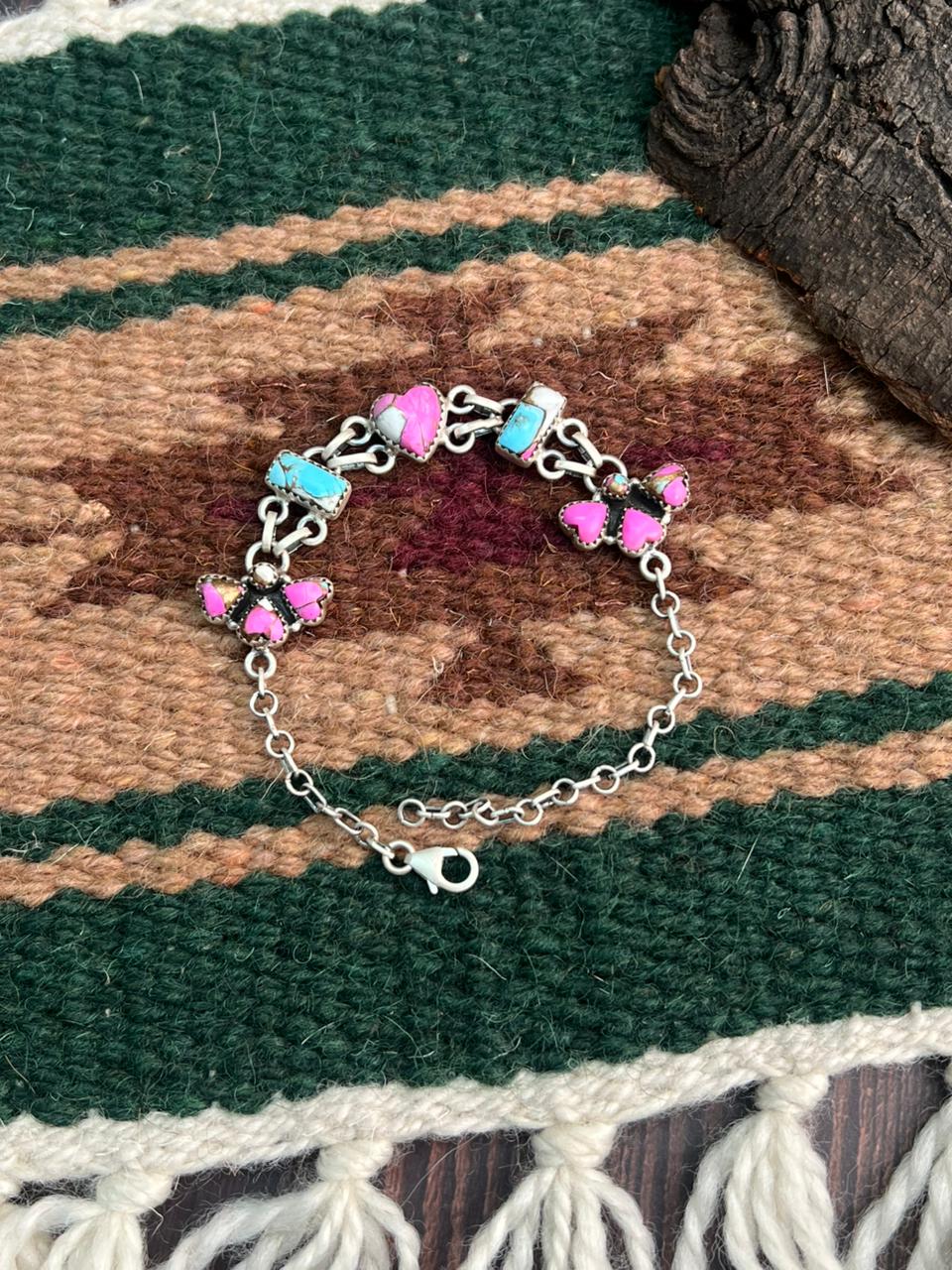 Handmade Sterling Silver Cotton Candy Chain Bracelet "Signed Nizhoni"
