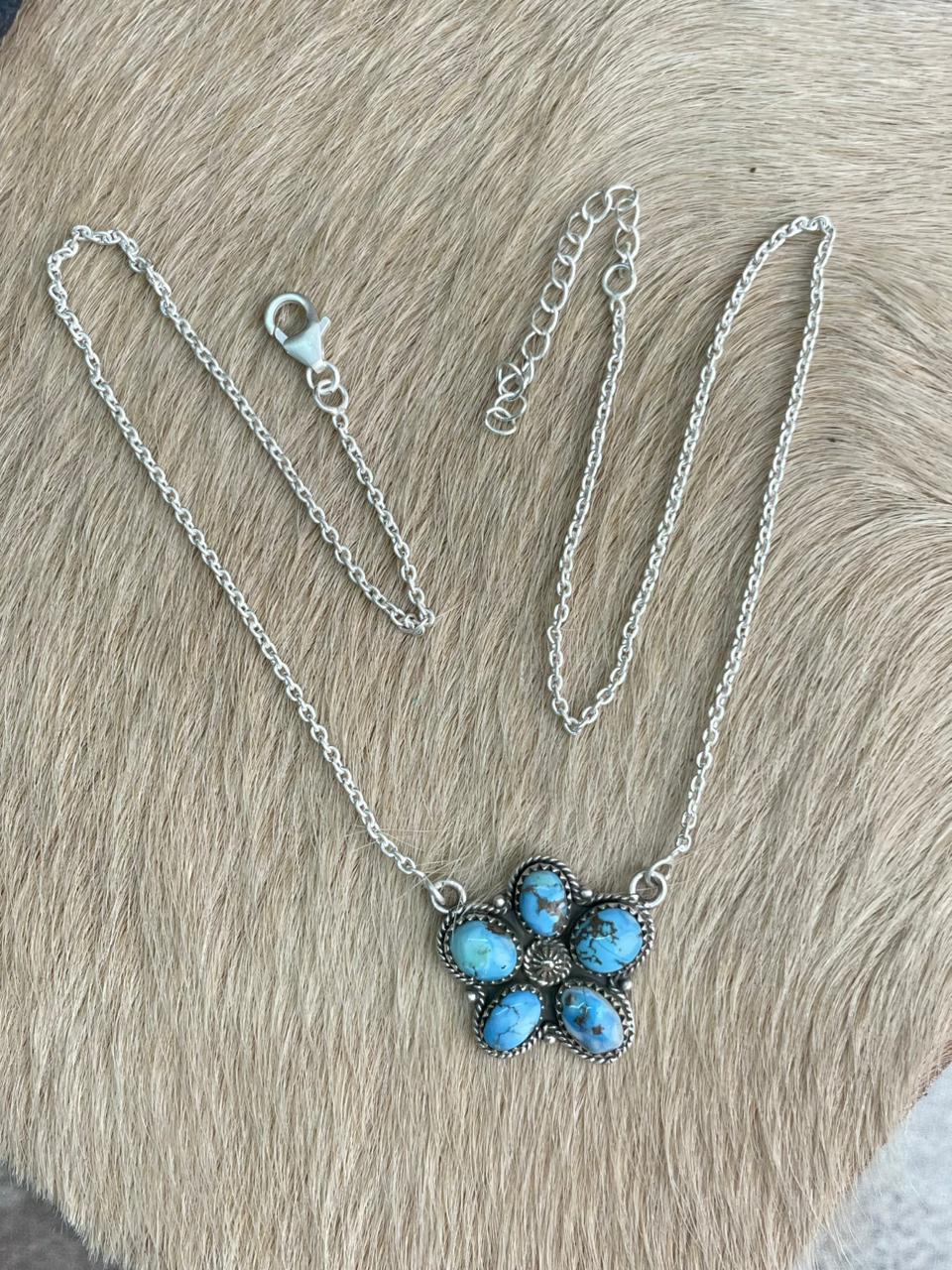 Handmade Sterling Silver Golden Hills Turquoise Necklace "Signed Nizhoni"