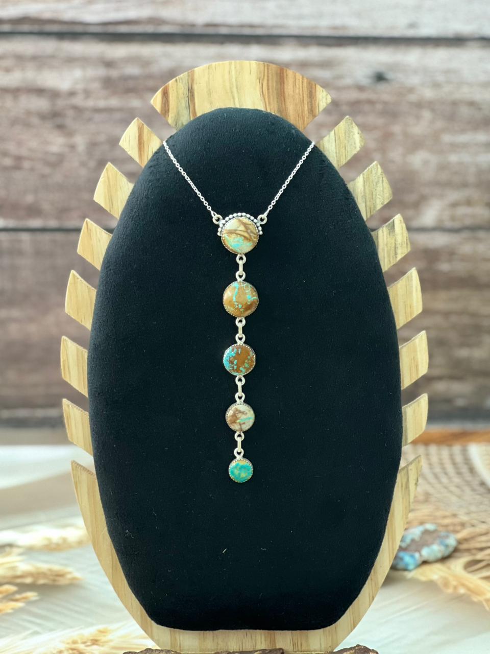 Handmade Sterling Silver Royston Ribbon Turquoise Drop Necklace "Signed Nizhoni"