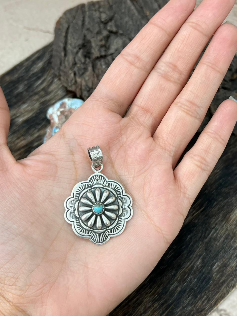 Handmade Sterling Silver Kingman Turquoise Pendant "Signed Nizhoni" (2)