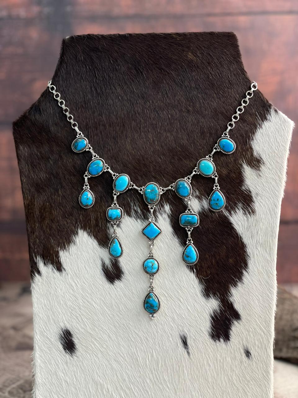 Handmade Sterling Silver Arizona Blue Turquoise Necklace "Signed Nizhoni"