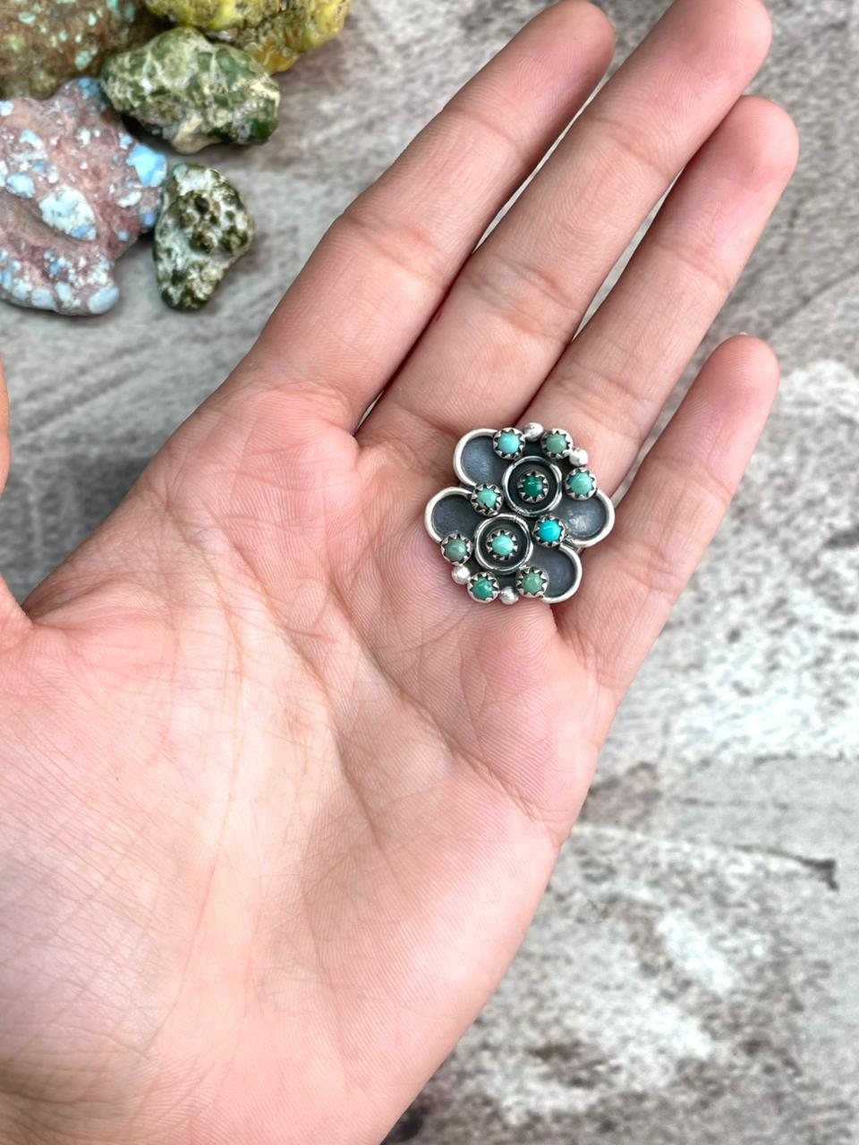 Handmade Sterling Silver Kingman Turquoise Adjustable Ring "Signed Nizhoni"