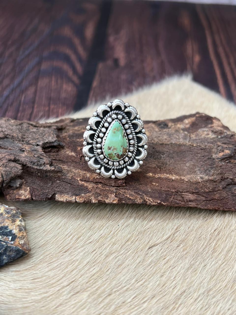 Handmade Sterling Silver Sonoran Mountain Turquoise Adjustable Ring "Signed Nizhoni"