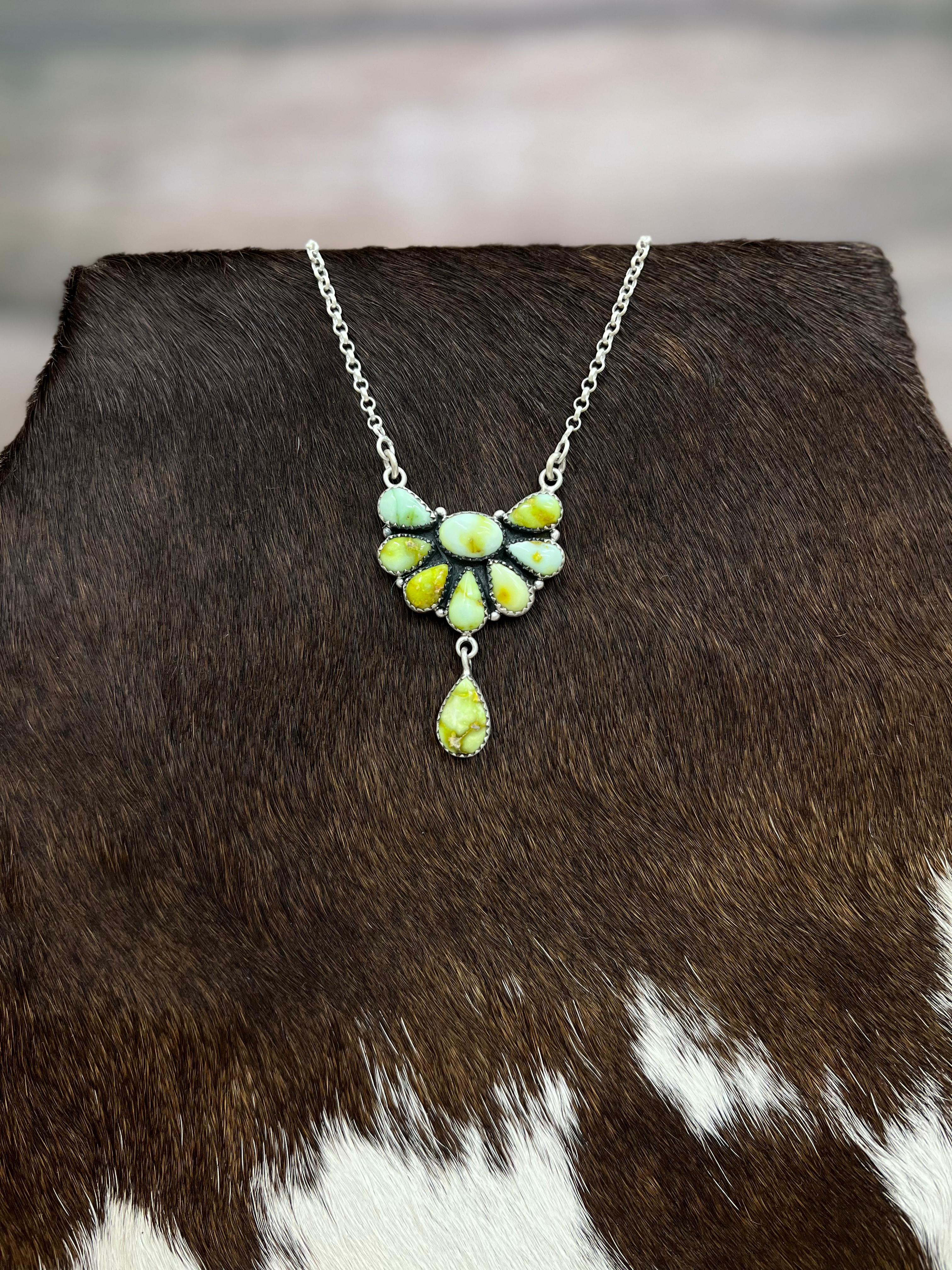 Handmade Sterling Silver Palomino Turquoise Necklace with Signed Nizhoni