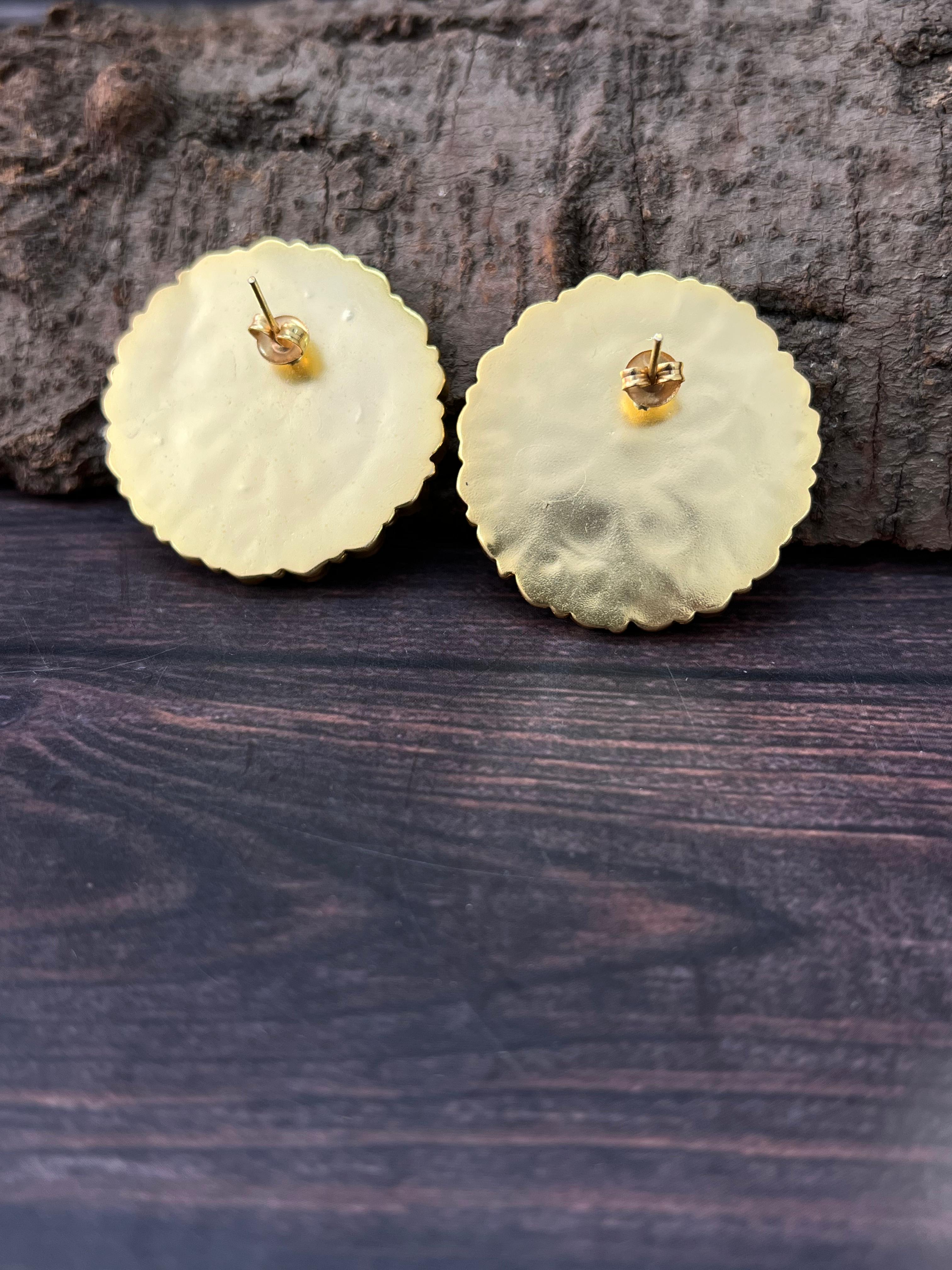 “The Golden Collection” Handmade Natural Kingman Turquoise Gold Plated Sterling Silver Cluster Post Earrings