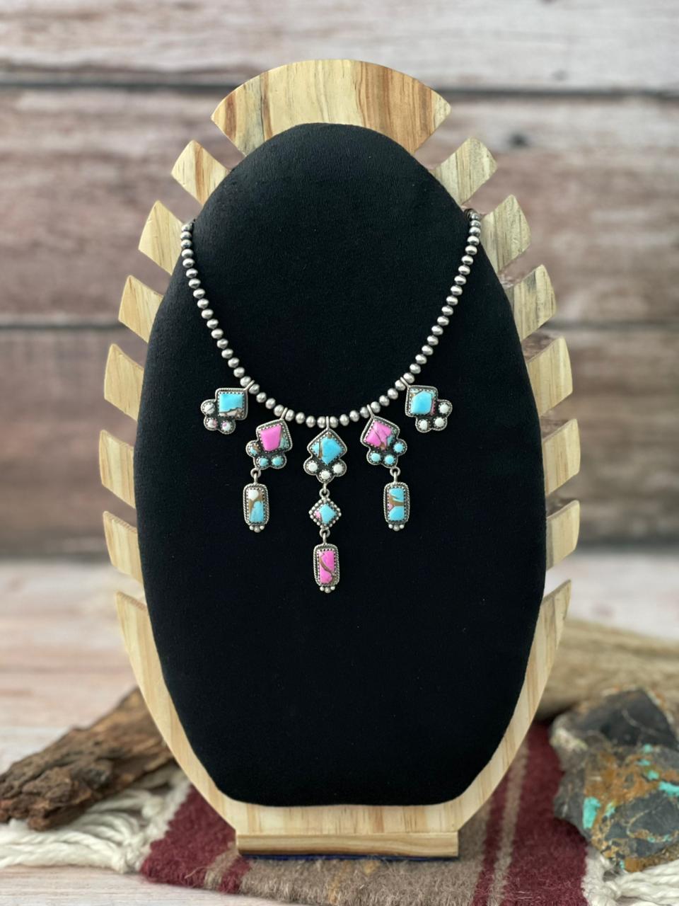 Handmade Sterling Silver Cotton Candy Beaded Necklace "Signed Nizhoni"