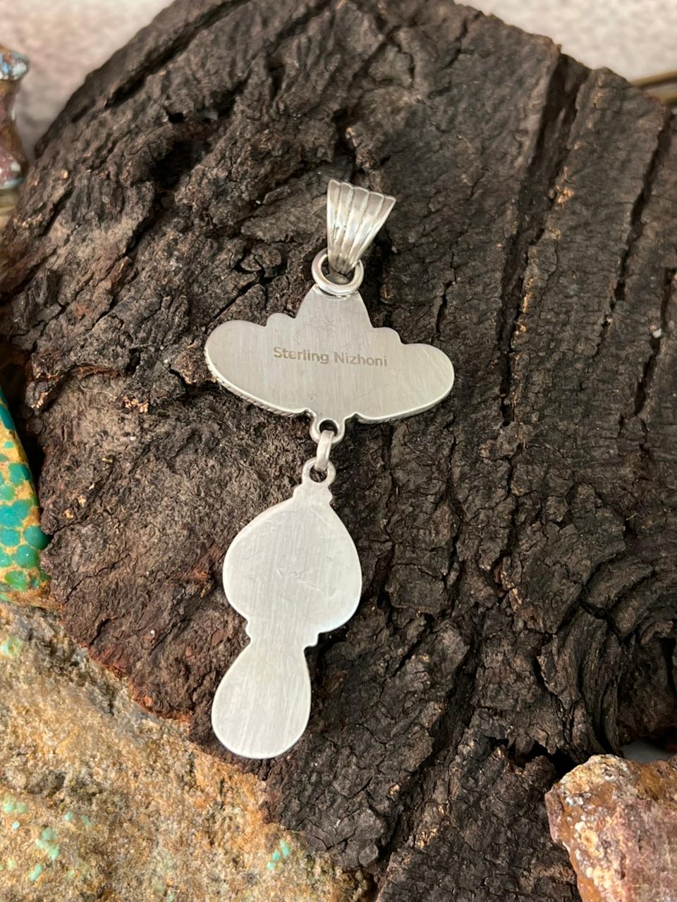 Handmade Sterling Silver Santa Maria Turquoise Pendant "Signed Nizhoni"