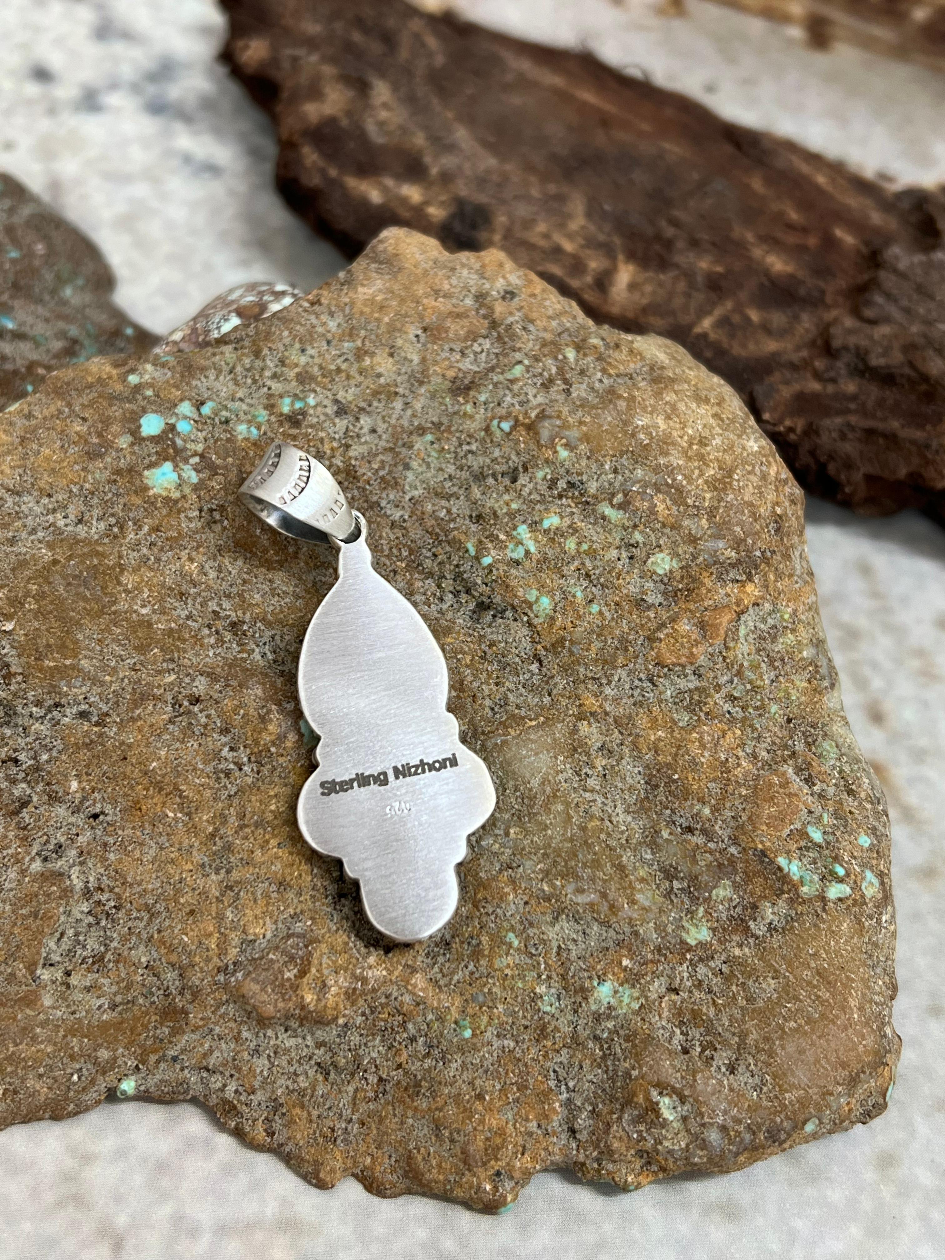 Handmade Sterling Silver White Buffalo Pendant Signed Nizhoni