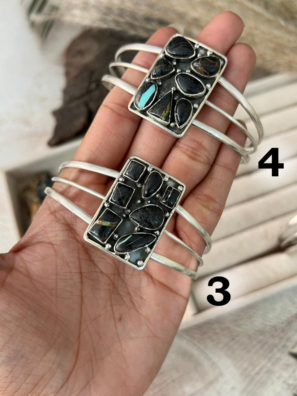 Handmade Sterling Silver Blackjack Turquoise Cuff Bracelet "Signed Nizhoni"