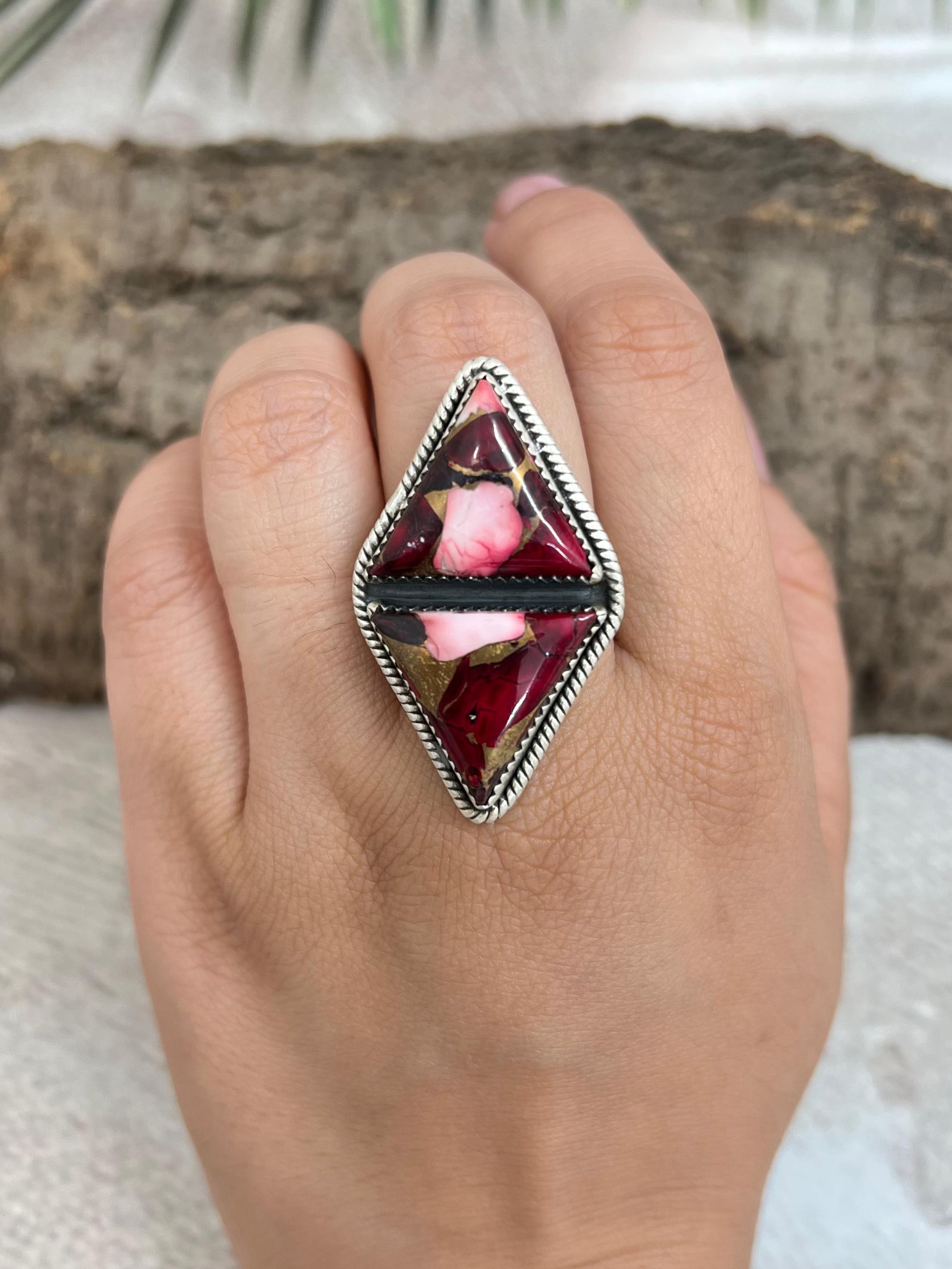 Handmade Sterling Silver Dahlia Rose Adjustable Ring with Signed Nizhoni