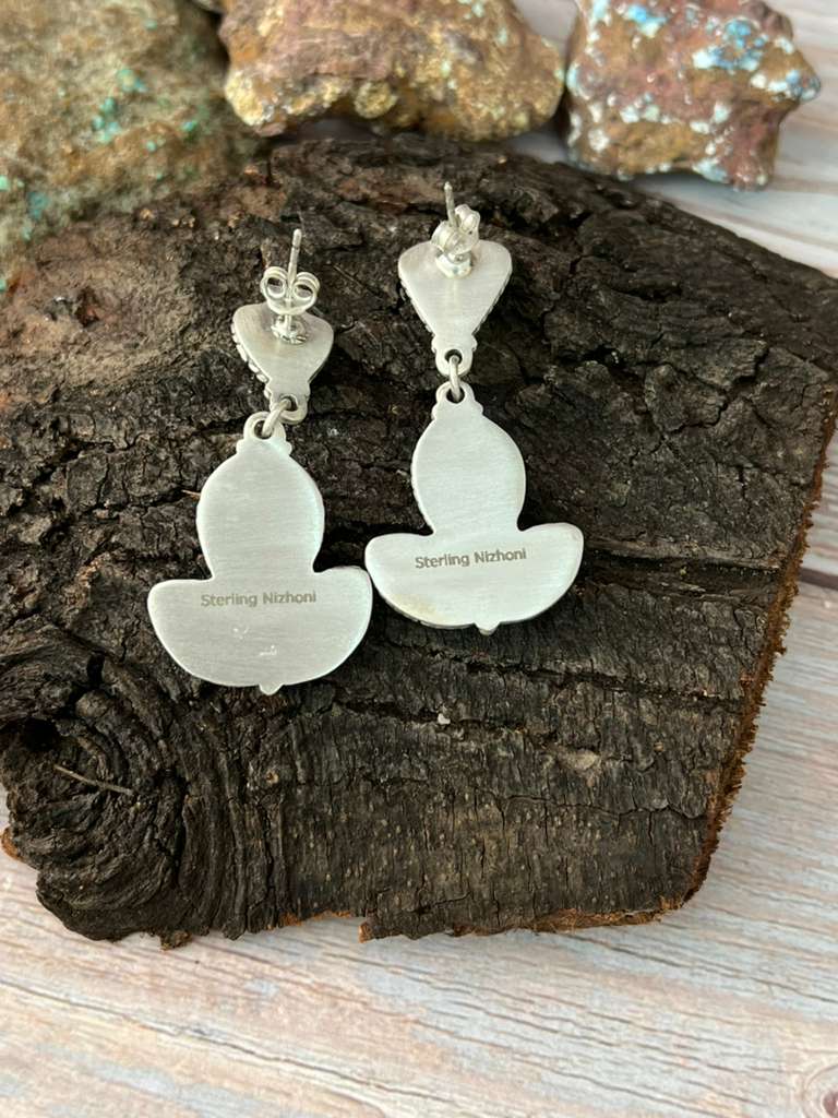 Handmade Sterling Silver Apple Coral and Palomino Post Dangle Earrings "Signed Nizhoni"