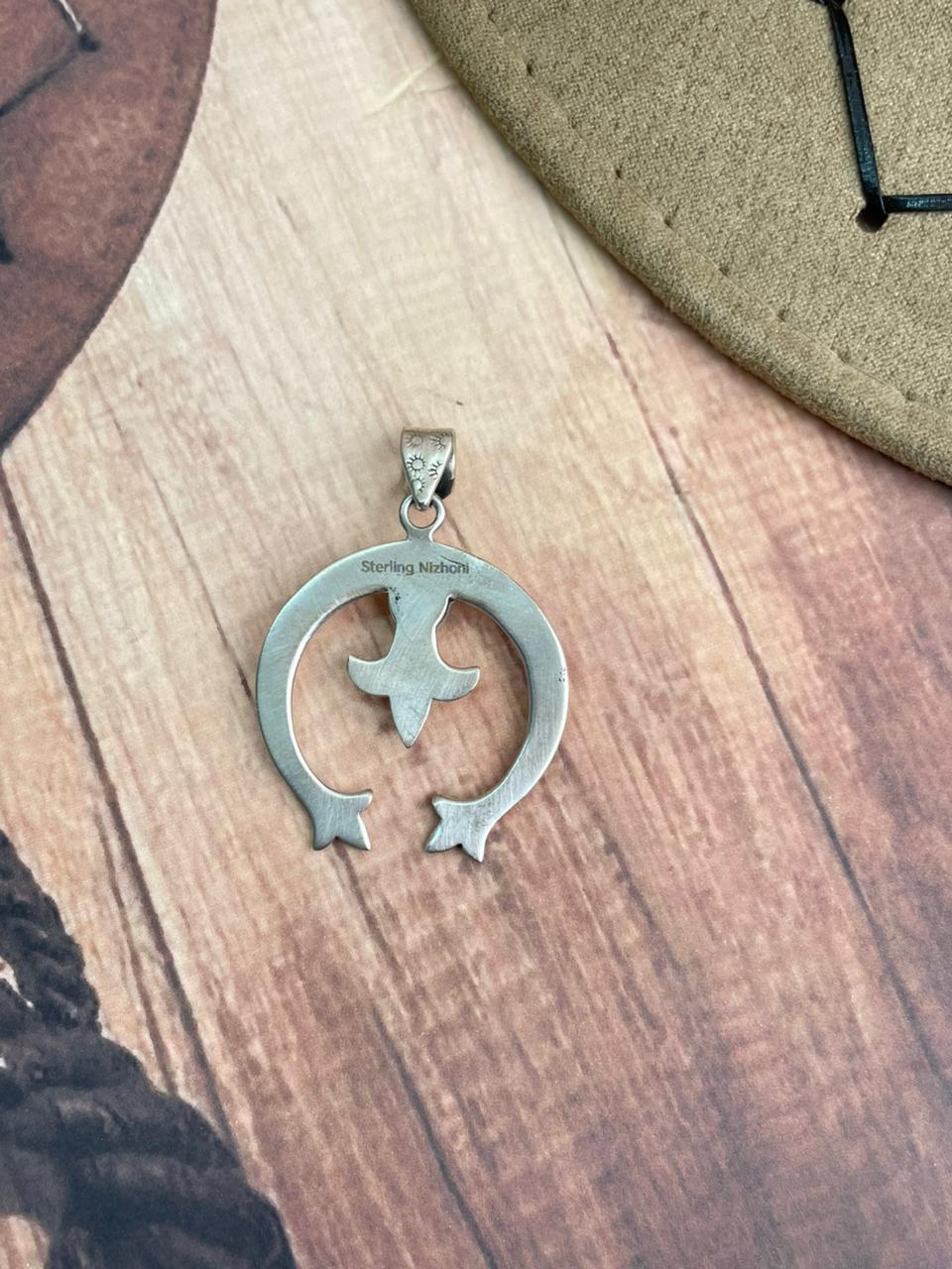 Handmade Sterling Silver Kingman Turquoise Naja Pendant "Signed Nizhoni"