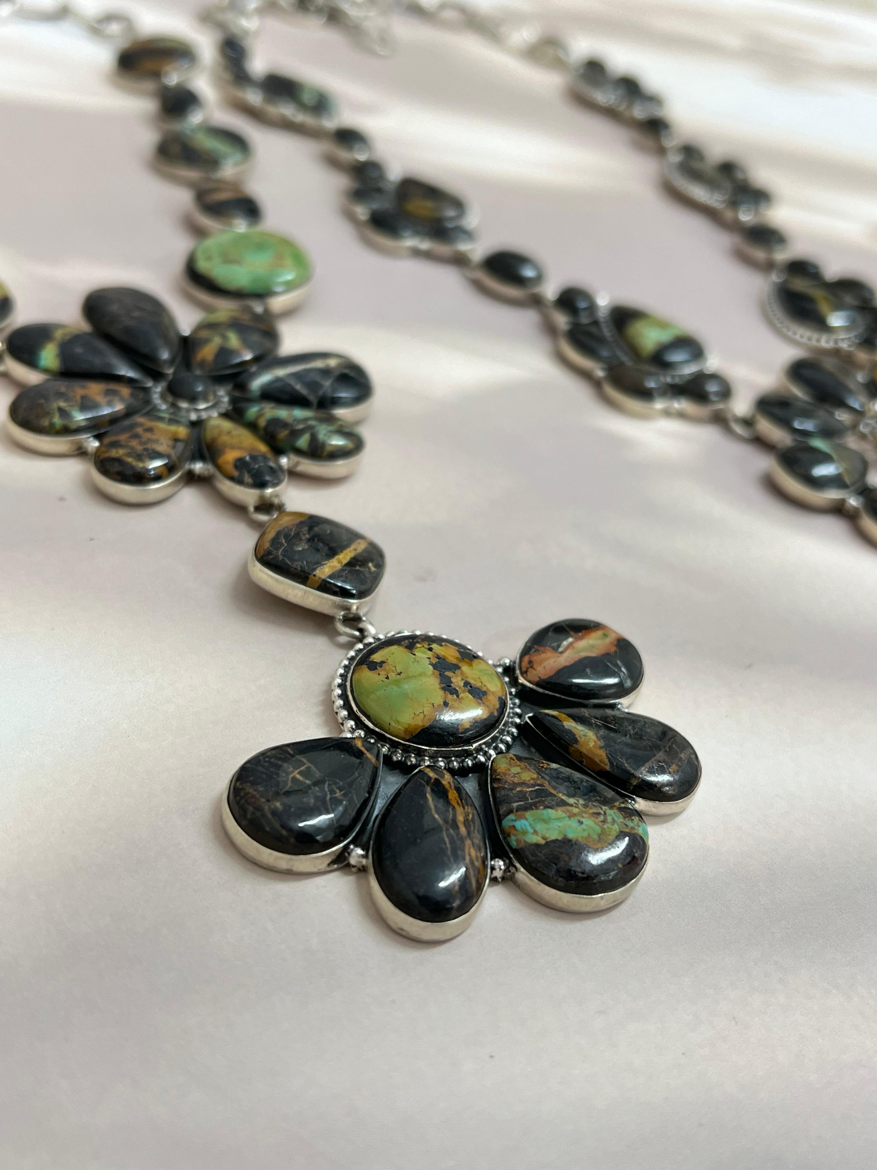 Handmade Sterling Silver Blackjack Turquoise Necklace Signed Nizhoni